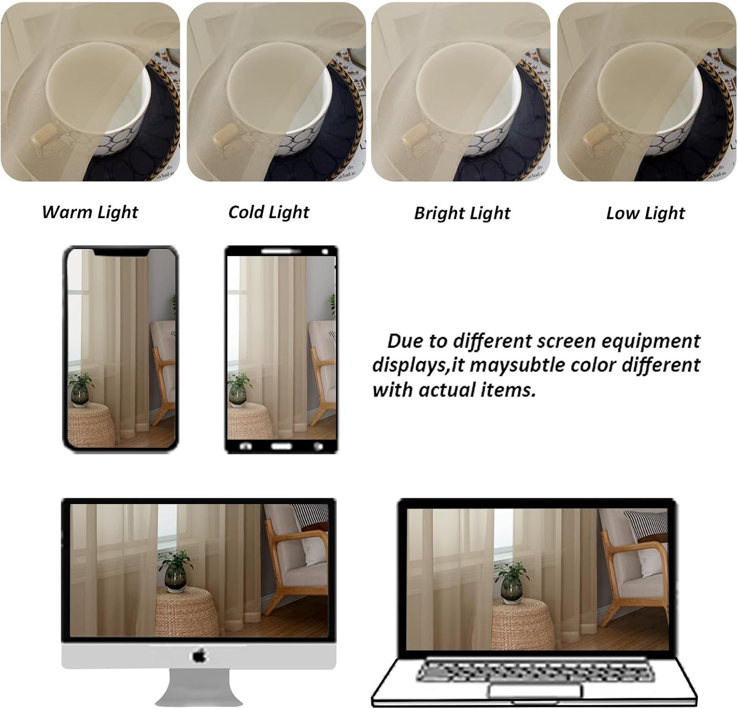 Chyhomenyc Taupe Sheer Curtains 96 inches Long 2 Panels, Light Filtering Soft Airy Solid Elegant Voile Window Treatment Drapes for Bedroom Living Room Wedding Party Decor, 42 Wx96 L, 8FT L