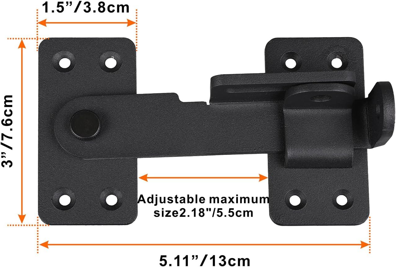 2PCS Flip Latch Lock,90 Degre Heavy Duty Gate Latch with Padlock Hole,Safety Door Bolt Latch Lock,Barn Door Lock Suitable for Wooden Fences,cabinets, bathrooms, Toilets, Windows, etc.