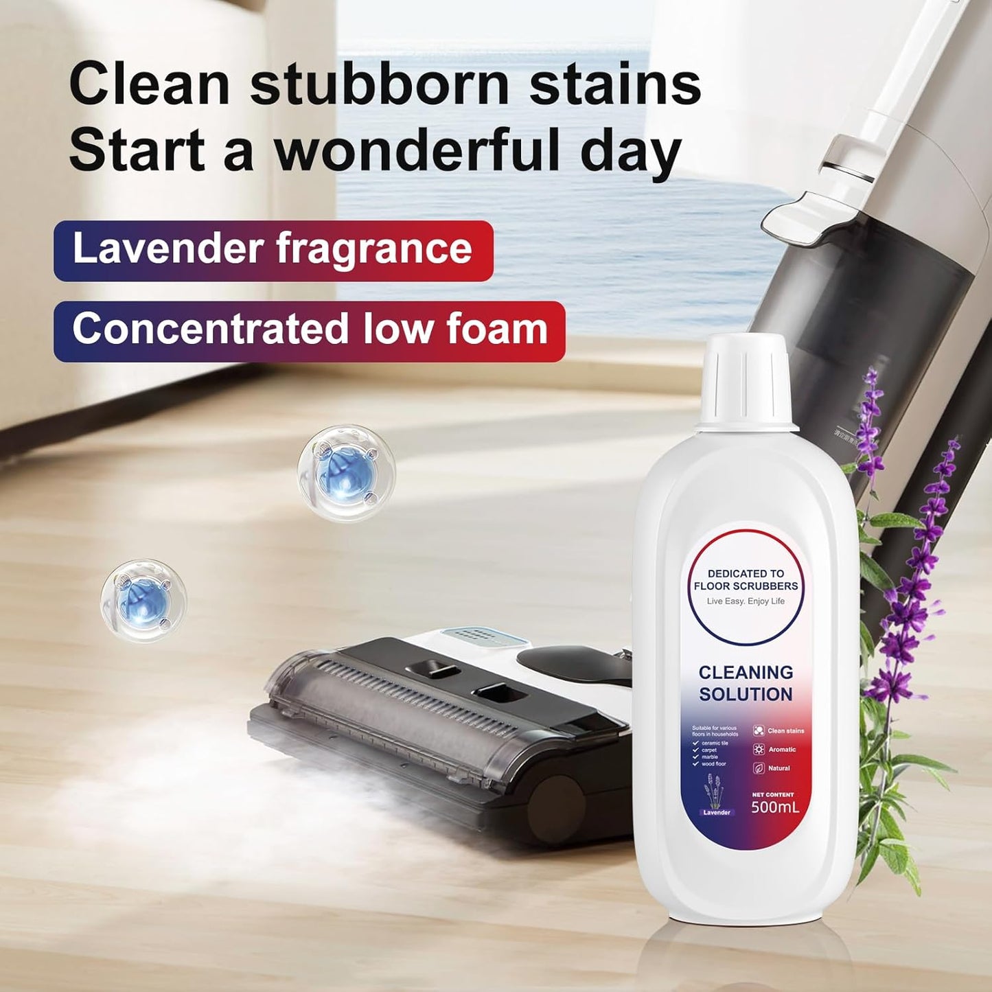Floor Cleaning Solution 500ml Lavender Fragrance Cleaning Solution Refill Compatible With TINECO iFLOOR, iFLOOR 3, S3, S5, S5 COMBO, S5 Pro 2, One S6, S7 PRO, S7 COMBO Wet Dry Vacuum (2 bottle)