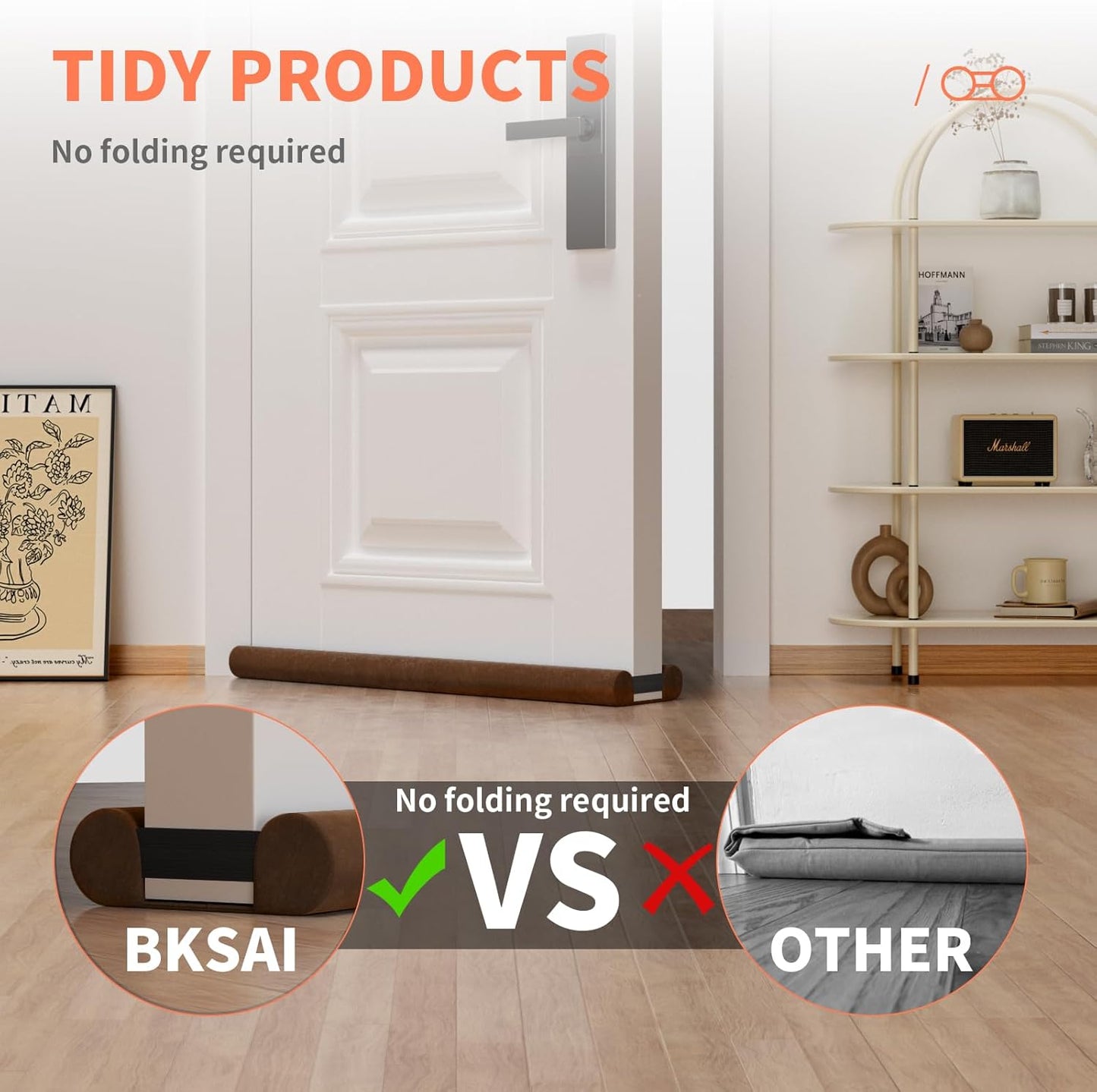 Upgraded Door Draft Stopper for Bottom of Door, Under Door Gap Filler for Big Gap, No Folding Required, Flexible Installation Door Sweep soundproofing Strip for Home & Apartment, 28-32in, Brown