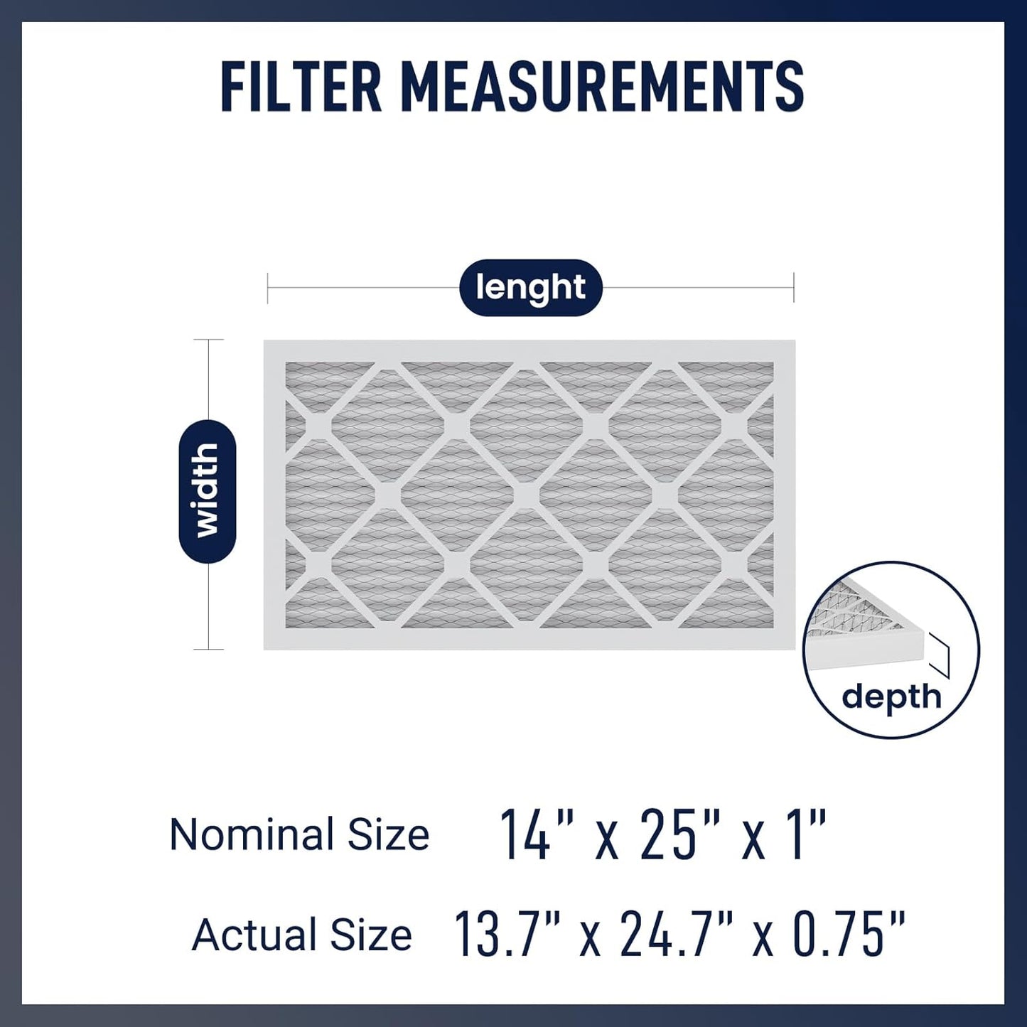 14x25x1 MERV 8 Air Filters 6-Pack, Actual Size 13.7" x 24.7" x 0.75" – Compatible with HVAC, Air Conditioners & Furnaces– High Particle Capture & Smooth Airflow