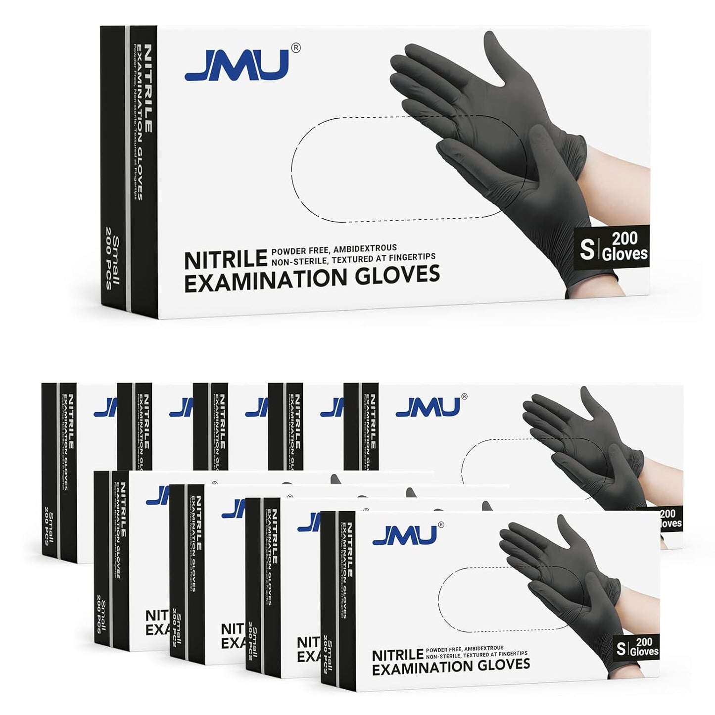 JMU Black Nitrile Exam Gloves Small Bulk 2000 Count, 3.5Mil Disposable Gloves, Latex Free, Powder Free