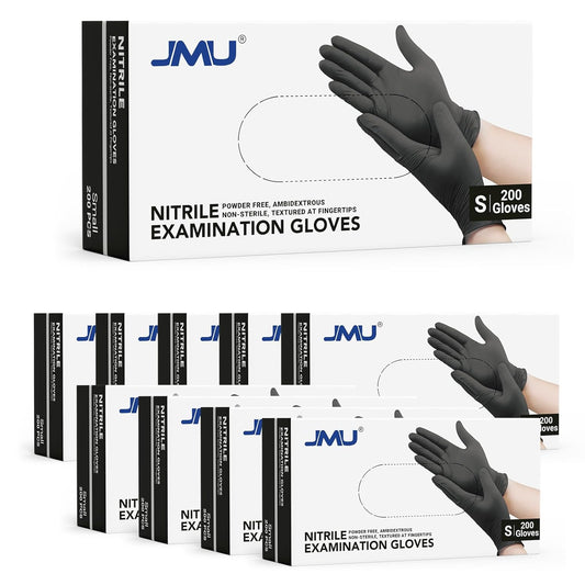 JMU Black Nitrile Exam Gloves Small Bulk 2000 Count, 3.5Mil Disposable Gloves, Latex Free, Powder Free