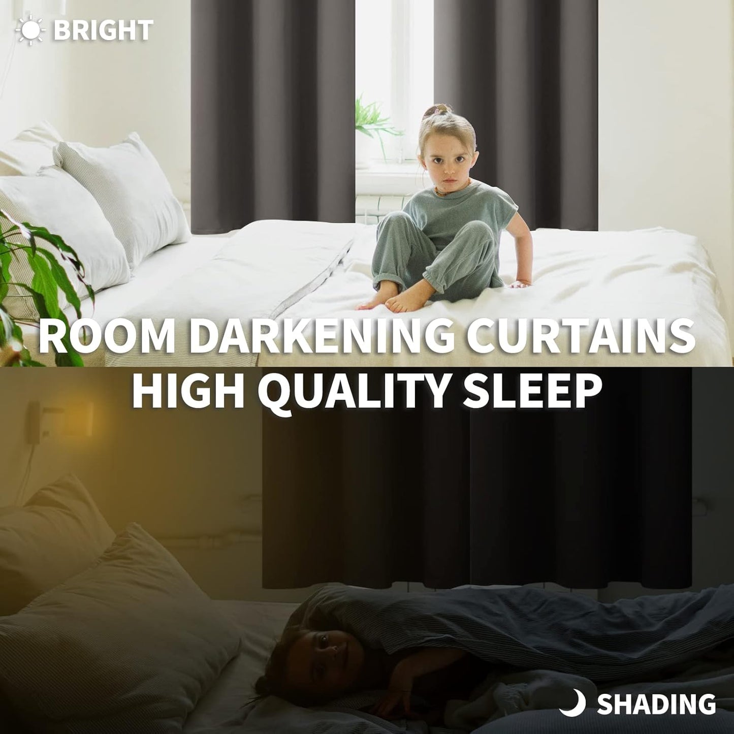 BGment Short Blackout Curtains 48 Inches Length - Rod Pocket Thermal Insulated Room Darkening Window Drapes for Kitchen Bedroom Bathroom, Grey, 2 Panels, 42 x 48 Inch