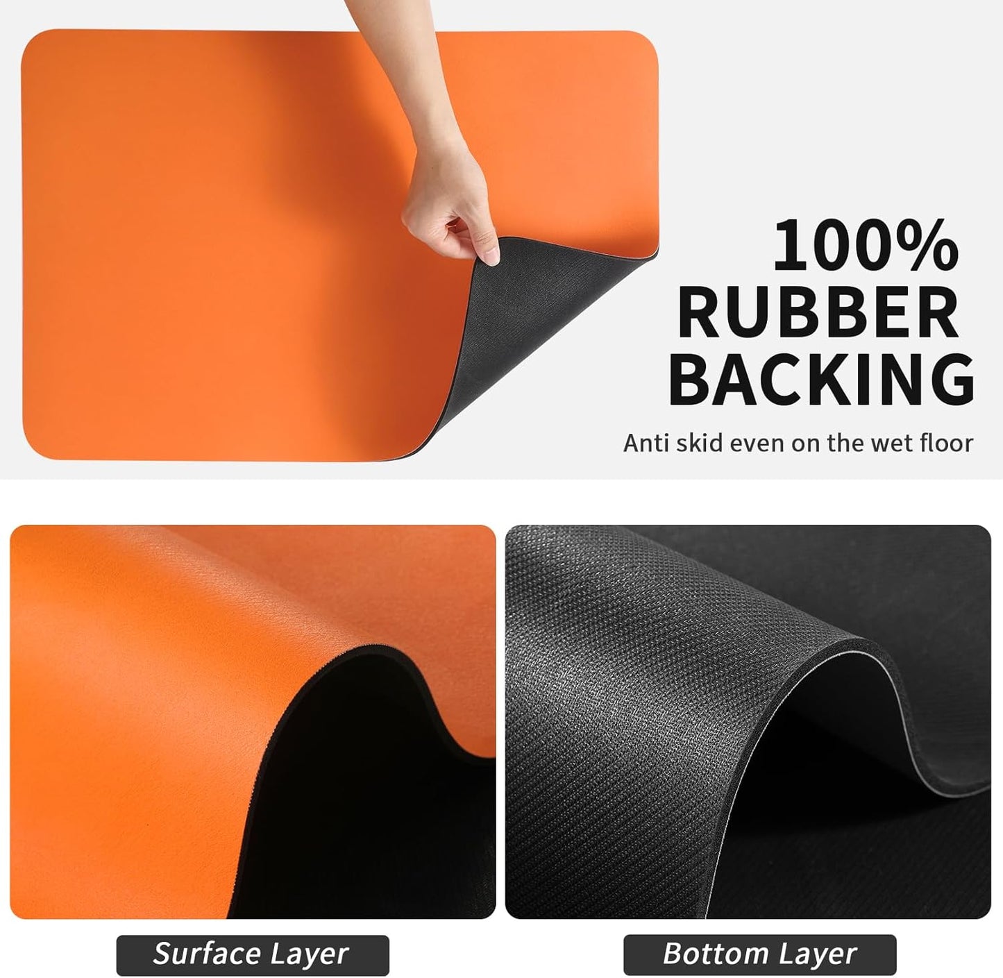 Dish Drying Mat for Kitchen Counter, Heat Resistant Drainer Mats with Non-slip Rubber Backed, Hide Stain Kitchen Super Absorbent Draining Mat, Easy to Clean Dish Rack Pad, Orange 18"x32"