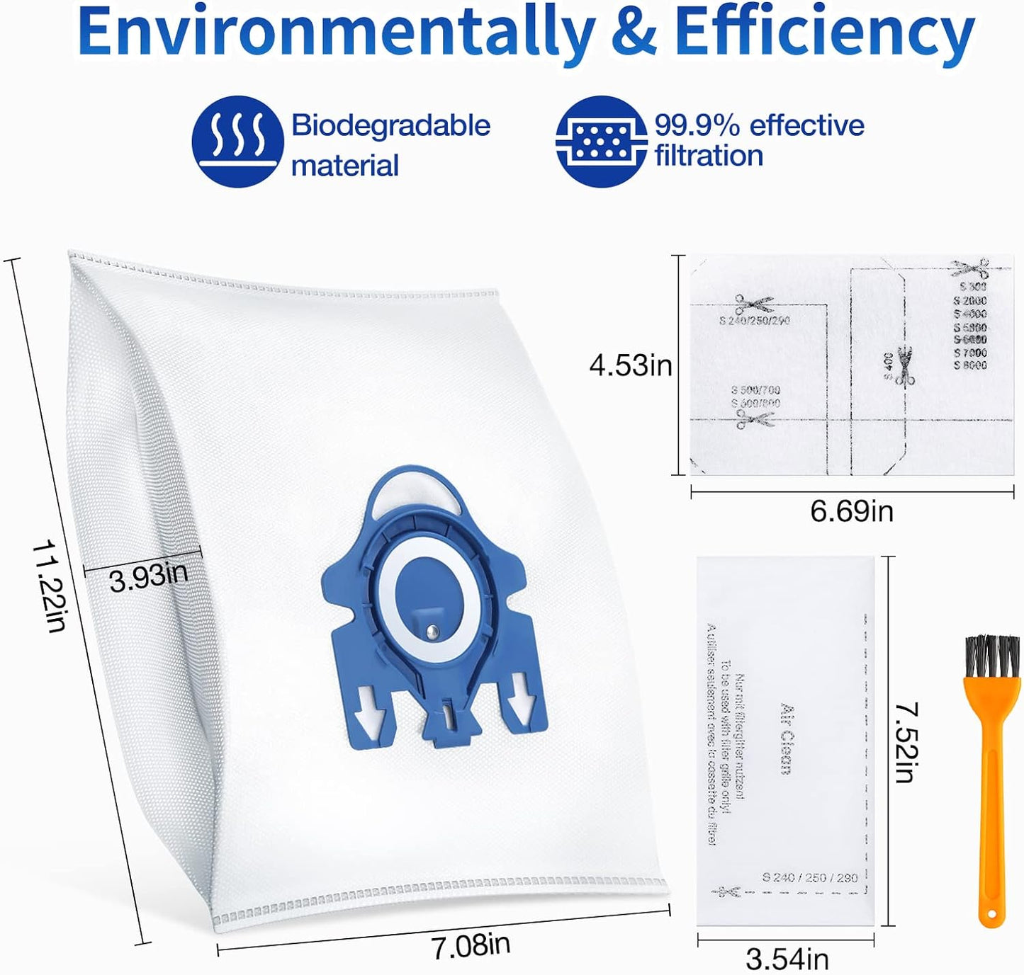 20 Pack 3D Dust Bags, Compatible with Miele GN Vacuum Bags, Replacement for Miele Classic C1 Complete C1, C2, C3, S400i S600 S2 S5 S8 Series, with 4 MP Filters, 4 AC Filters