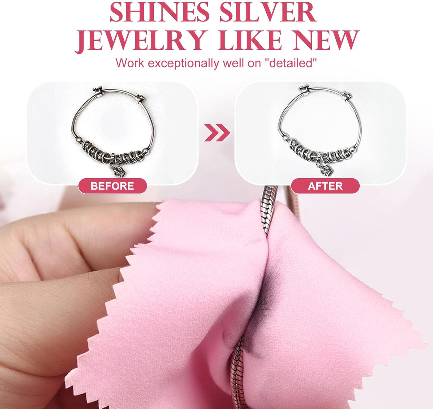 SEVENWELL 100pcs Jewelry Cleaning Cloth Pink Polishing Cloth for Sterling Silver Gold Platinum Small Silver Polish 8x8cm