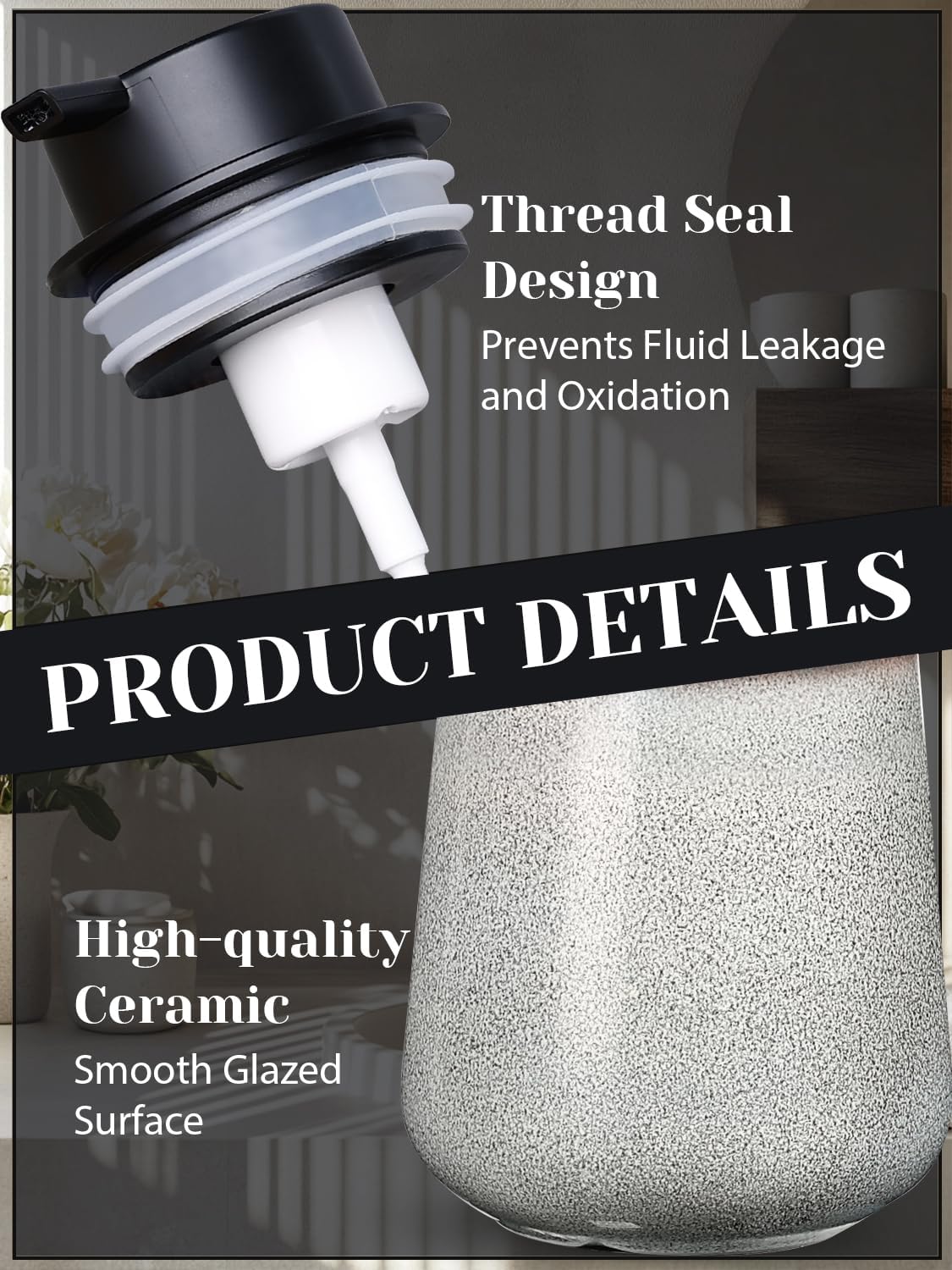 INGOFIN Ceramic Foaming Soap Dispenser -12oz Foam Hand Soap Dispenser Bathroom, Modern Refillable Dish Wash Soap Bottle for Kitchen with Large Pump,Kiln-Glazed