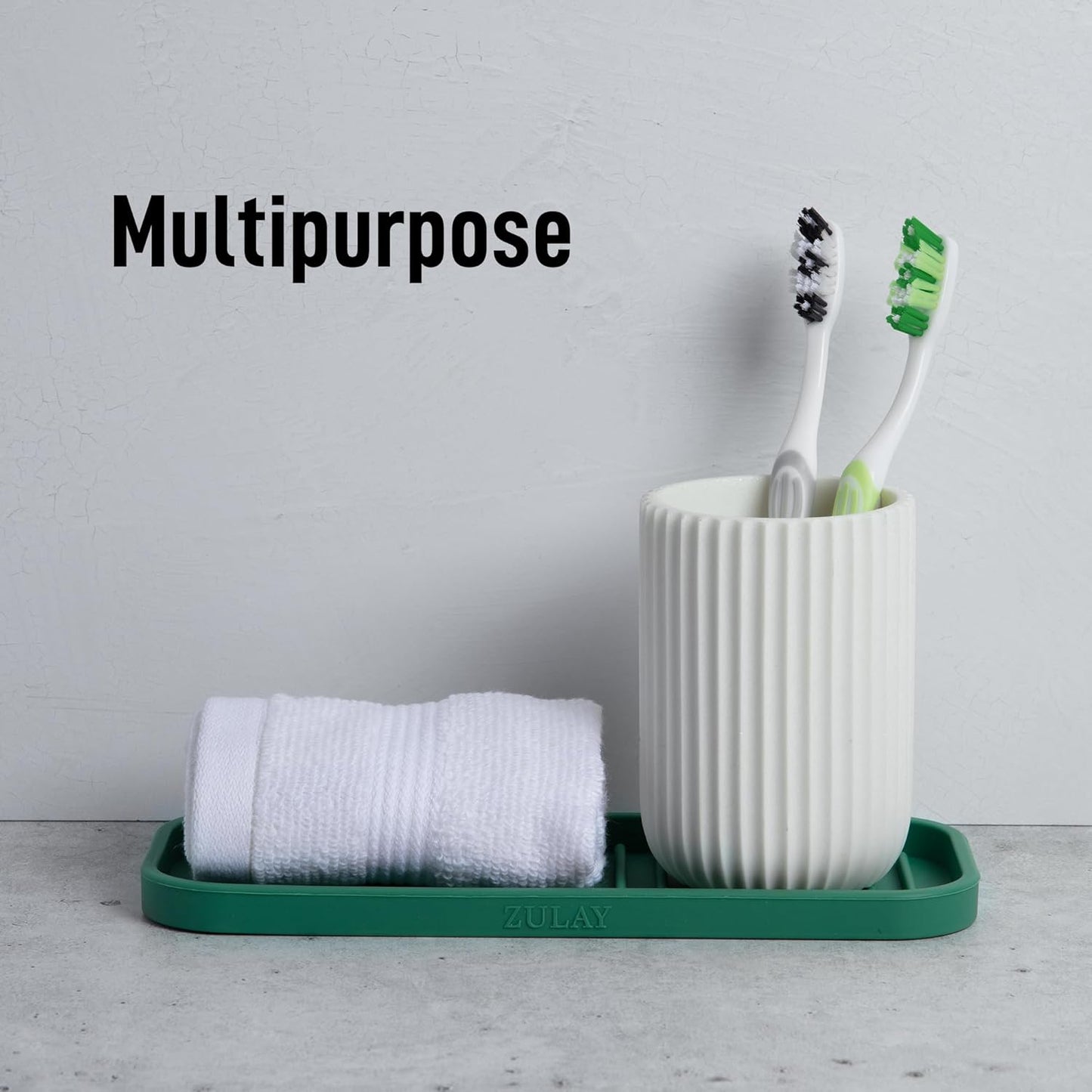 Zulay Kitchen (9x3.5) Silicone Sponge Holder for Kitchen Sink - Flexible Multipurpose Soap Tray - Sink Organizer for Kitchen, Bathroom, Makeup, Trinkets & More (Pine Green)