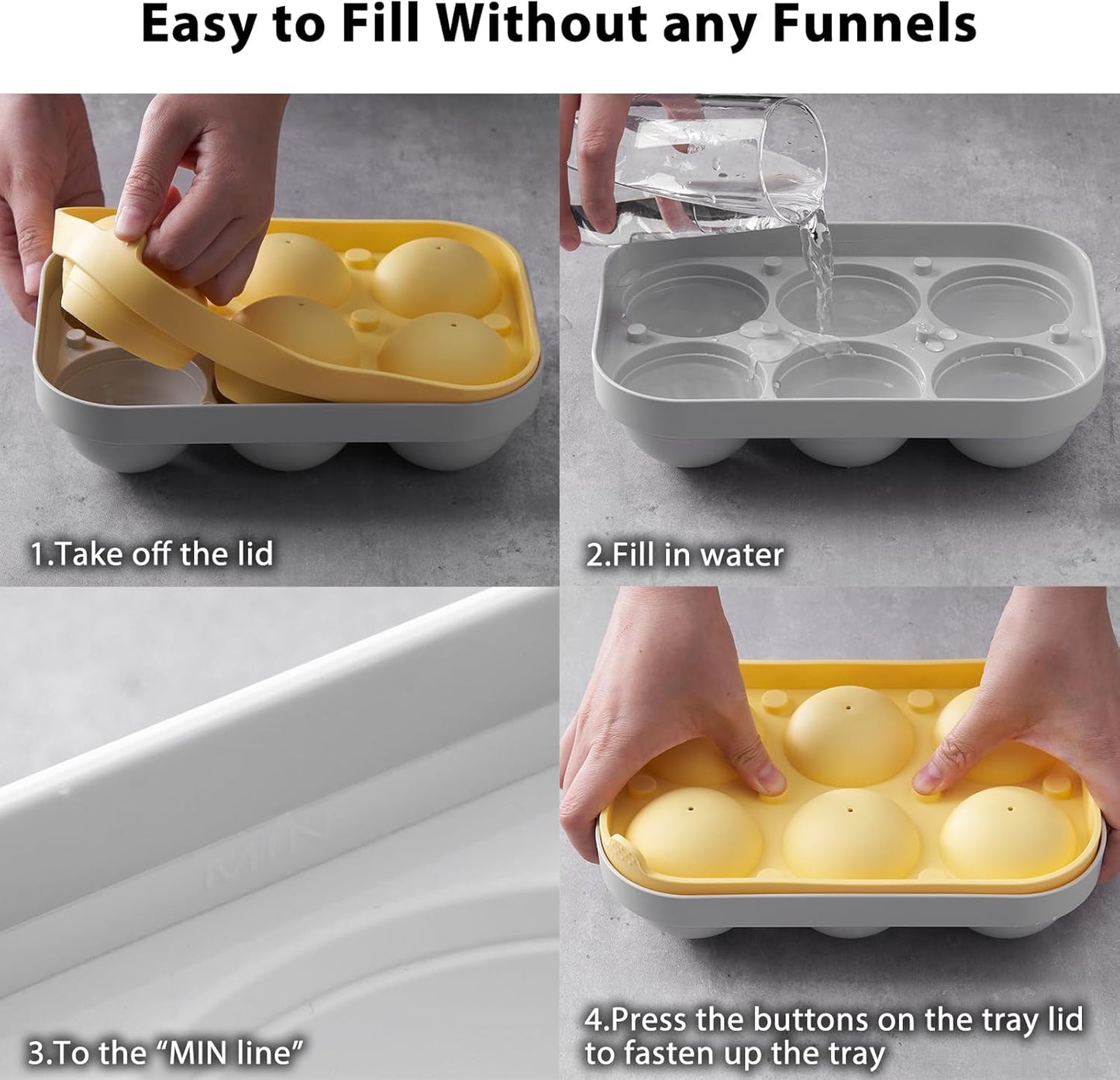 2.5inch Spherical Ice Ball Tray For Whiskey, Big Ice Freezer Mold for Cocktails，Easy Fill In & Release Ice Cube Mold, Durable &Reusable Spherical Ice Maker (Sunshine)