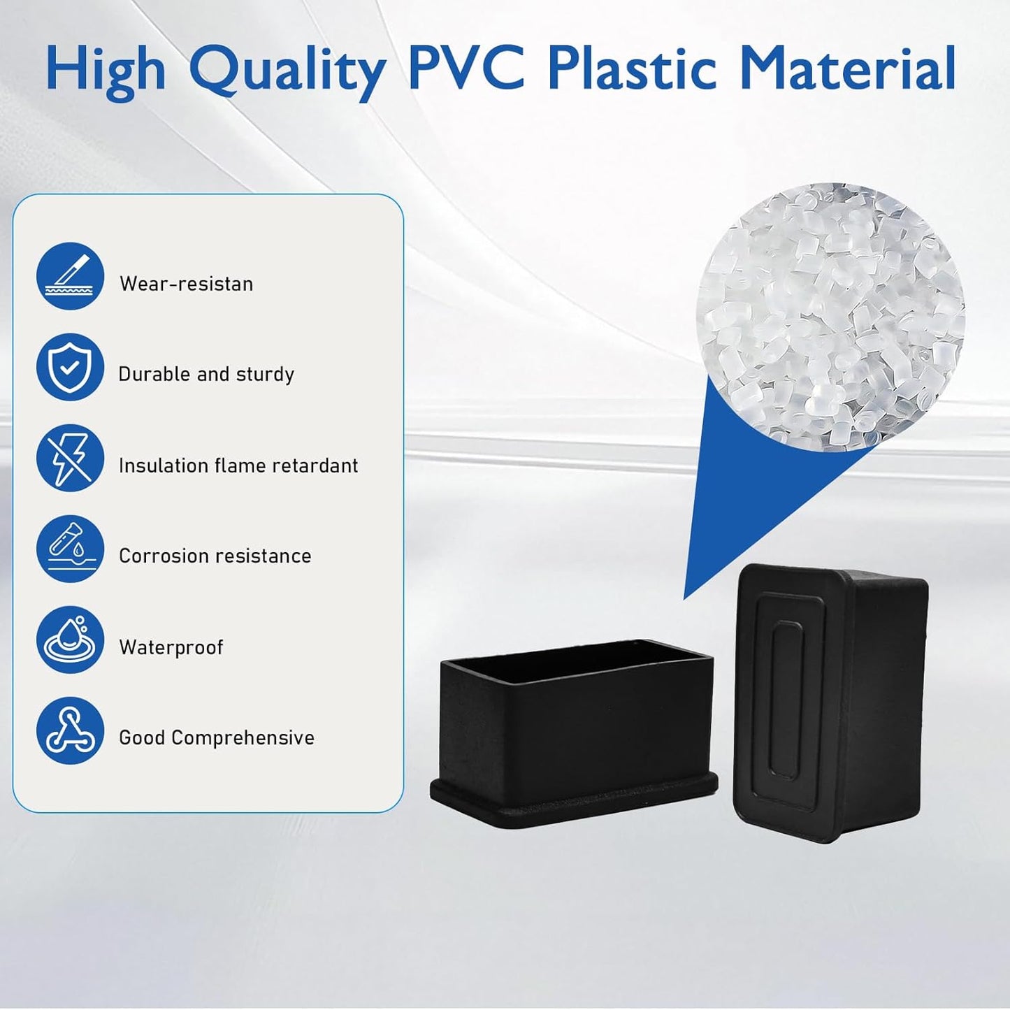 4 Pcs 1" x 1-1/2" Rectangular Rubber Chair Leg Caps, PVC Table Leg Covers, Flexible & Anti-Slip Furniture Leg End Caps, Chair Leg Floor Protectors for Bar Stool Leg Patio Indoor, Black