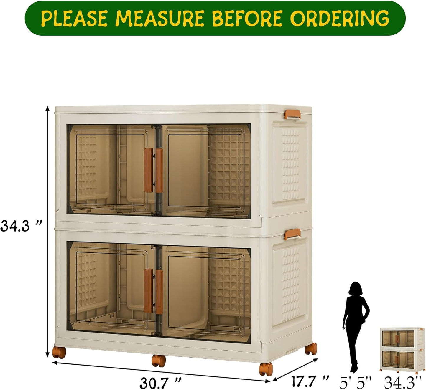 2 Tier Extra Large Stackable Storage Bins with 1 Lid 155 QT/Tier, Collapsible Plastic Box Storage with Wheels, Home Containers Boxes Closet Organizers for Living Room, Office, Dorm