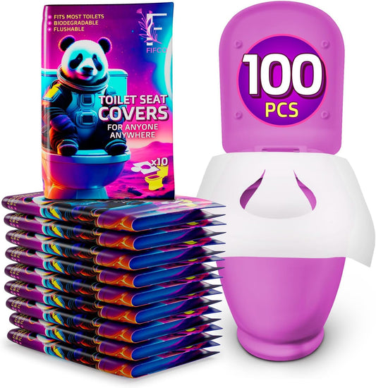 100 Pcs Disposable Toilet Seat Cover - Biodegradable and Flushable Toilet Seat Liners for Public Toilets | Compact One Size Fits All Travel Essentials Toiletries Covers | FIFCO