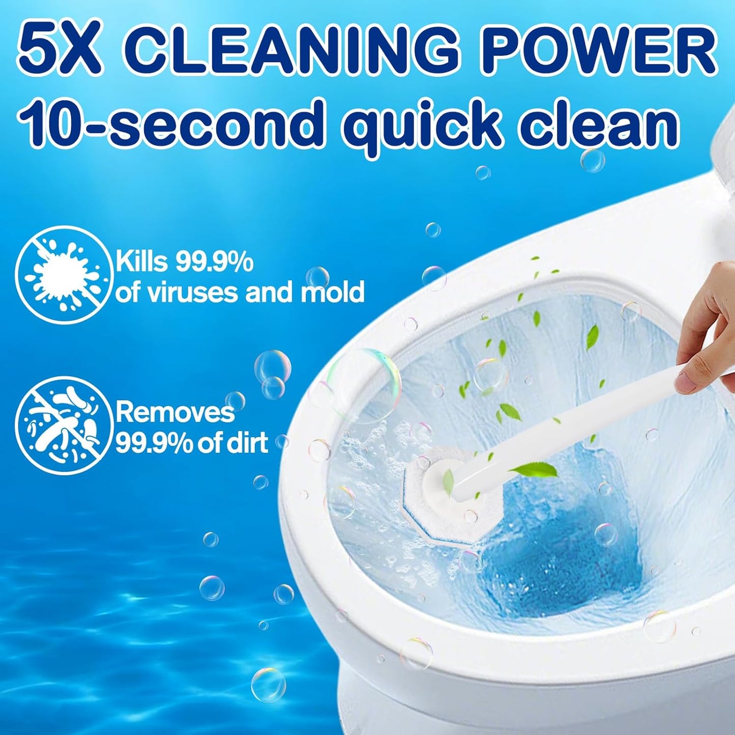 50 Count Disposable Toilet Wand Refills - Toilet Scrubber Refill with 5X Cleaning Power Toilet Bowl Cleaners, Bathroom Cleaning Supplies, No Falling Apart, Fresh Fragrance