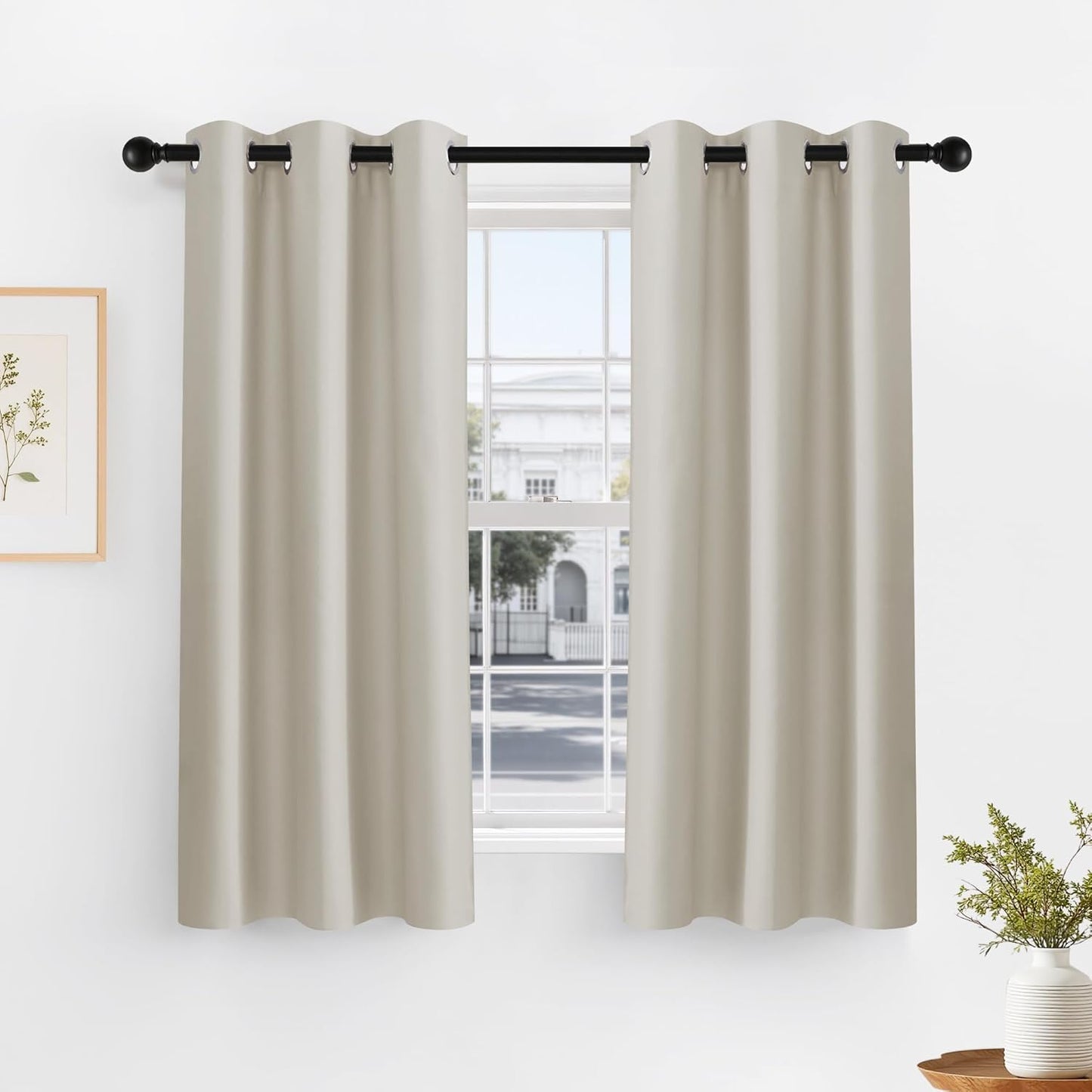 PONY DANCE Black Out Curtains for Bedroom 54 inch Length 2 Panels Set, Thermal Insulated Room Darkening Window Drapes for Living Room, Grommet Top (W34 x L54 Inch, Cream)