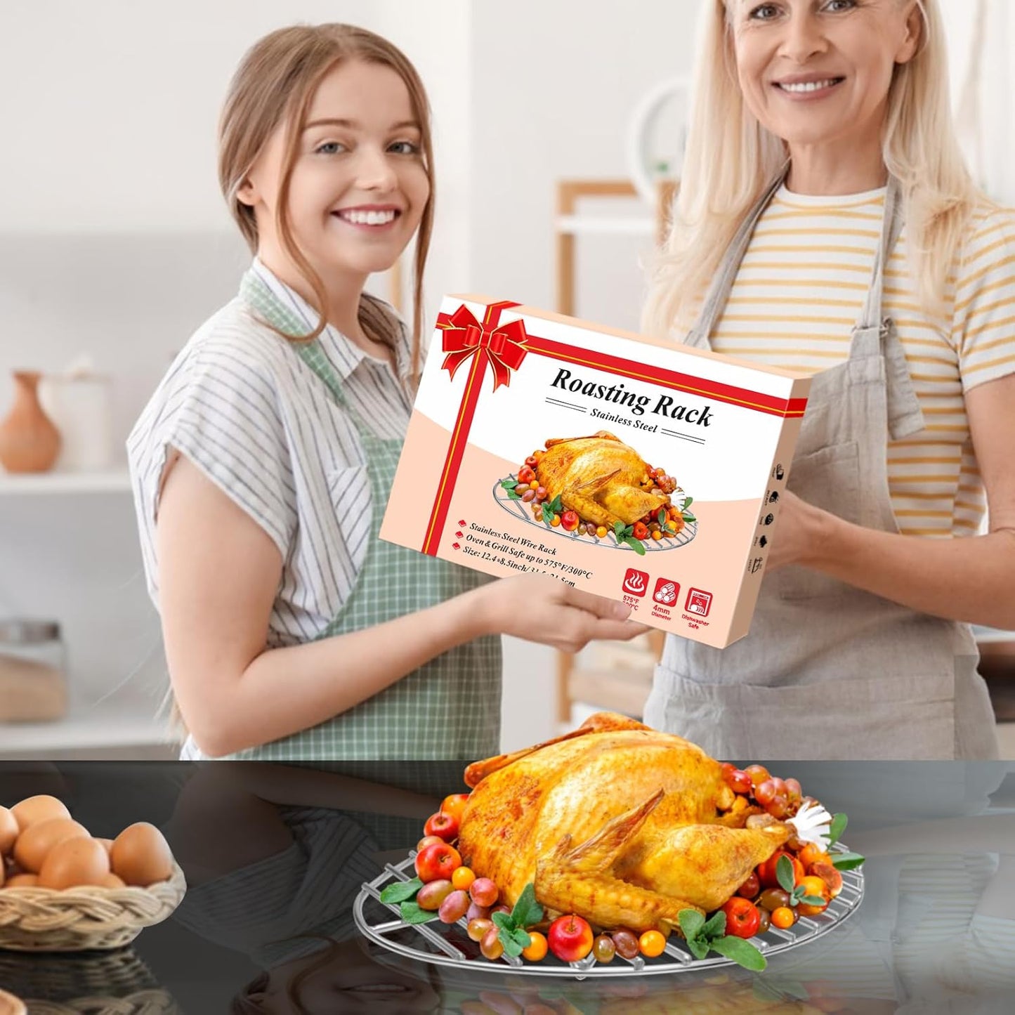 12inch Oval Roasting Rack for Oven, Gifts for Mom Men Wife, Stainless Steel Cooling Rack, Non-Stick Wire Rack for Cooking, Grilling, Drying