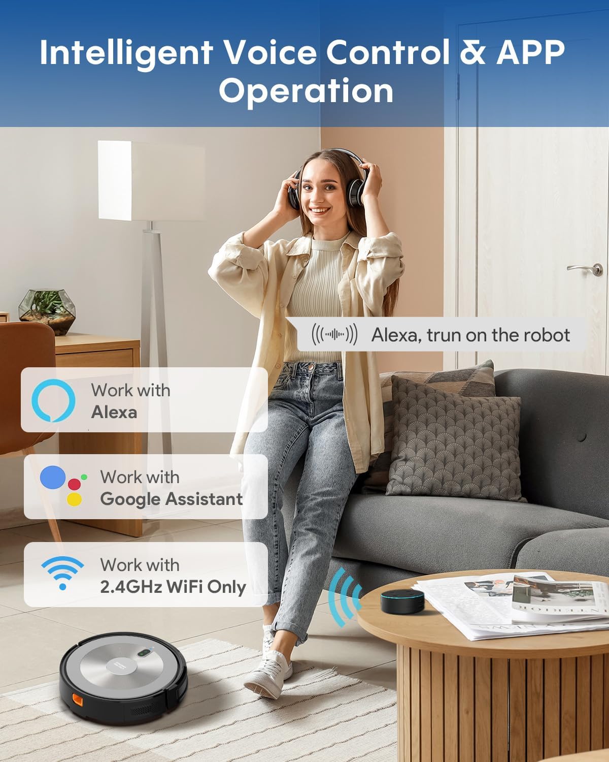 Robot Vacuum and Mop: 3000Pa Robotic Vacuum Cleaner for Under Furniture Bed, 3-in-1 Robot Vacuum and Mop Combo, Gyro Navigation, 0.59" Obstacle Climb, App Alexa Control for Hard Floors Low-Pile Rugs