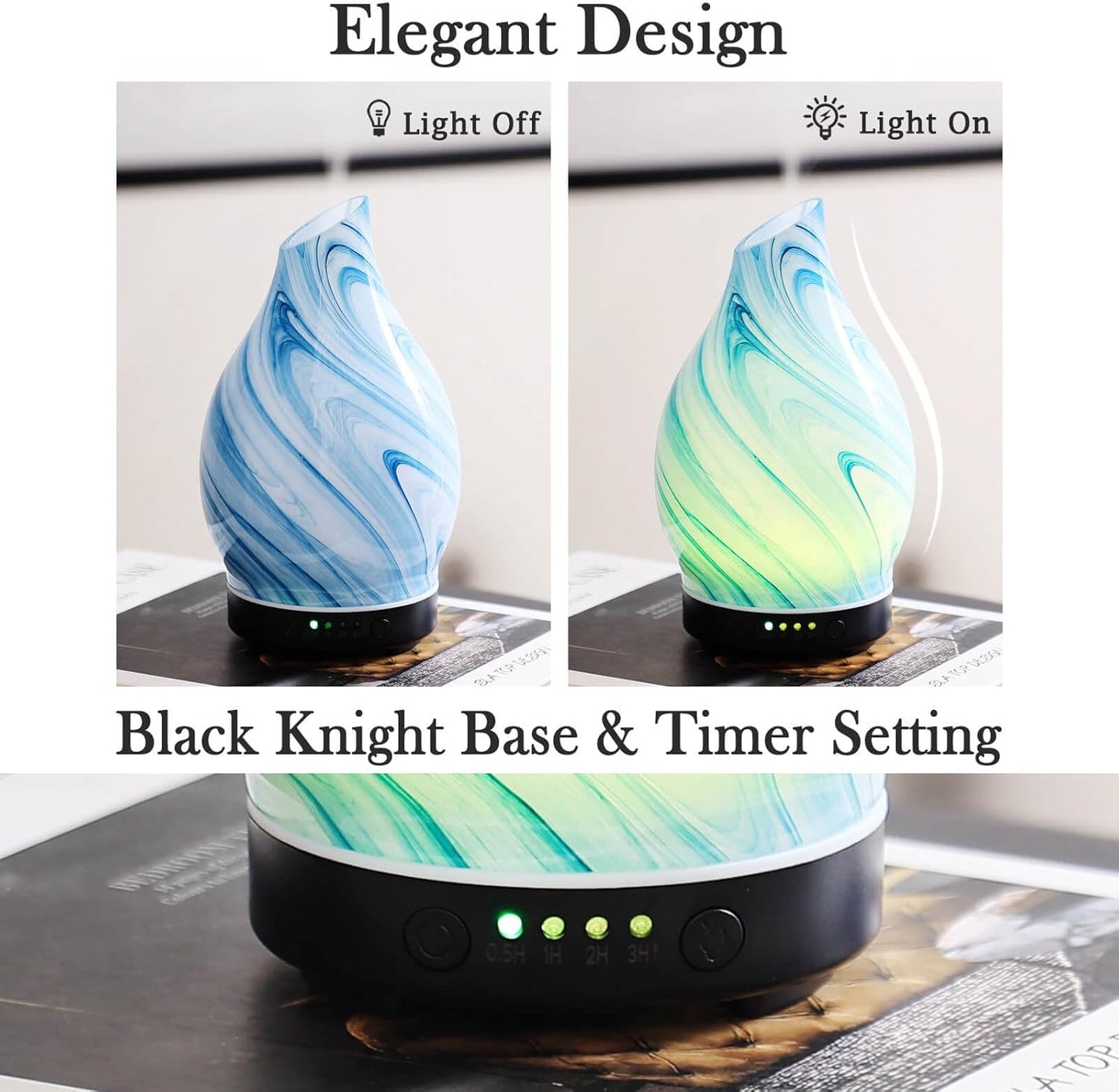 Porseme 150ml Essential Oil Diffuser Glass Color Changing Aroma Air Diffusers Aromatherapy Ultrasonic Cool Mist Humidifier 6 Running Hours Waterless Auto-Off for Sleeping Yoga Office (Mini Blue Ink)