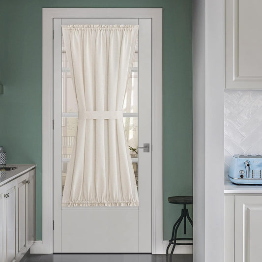 NICETOWN Natural Linen French Door Curtains Privacy Light Reducing Curtain for Glass Thermal Insulated Door Shade for Kitchen Classroom, 52 x 72 inches, 1 Panel