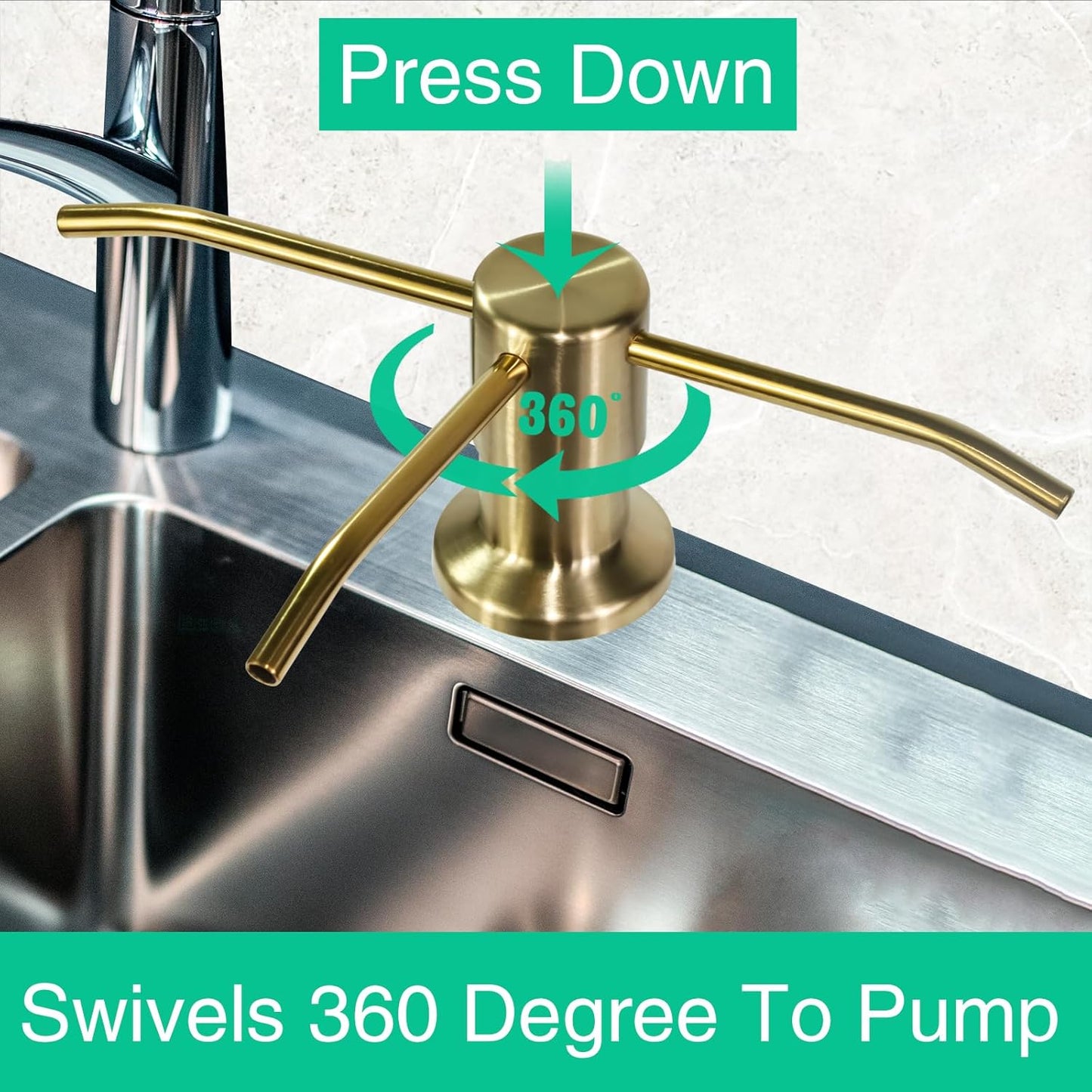 Soap Dispenser for Kitchen Sink, Built in Sink Soap Dispenser, Countertop Soap Dispenser Pump with 47" Extension Tube kit, No Need to Fill Little Bottle Again, Golden