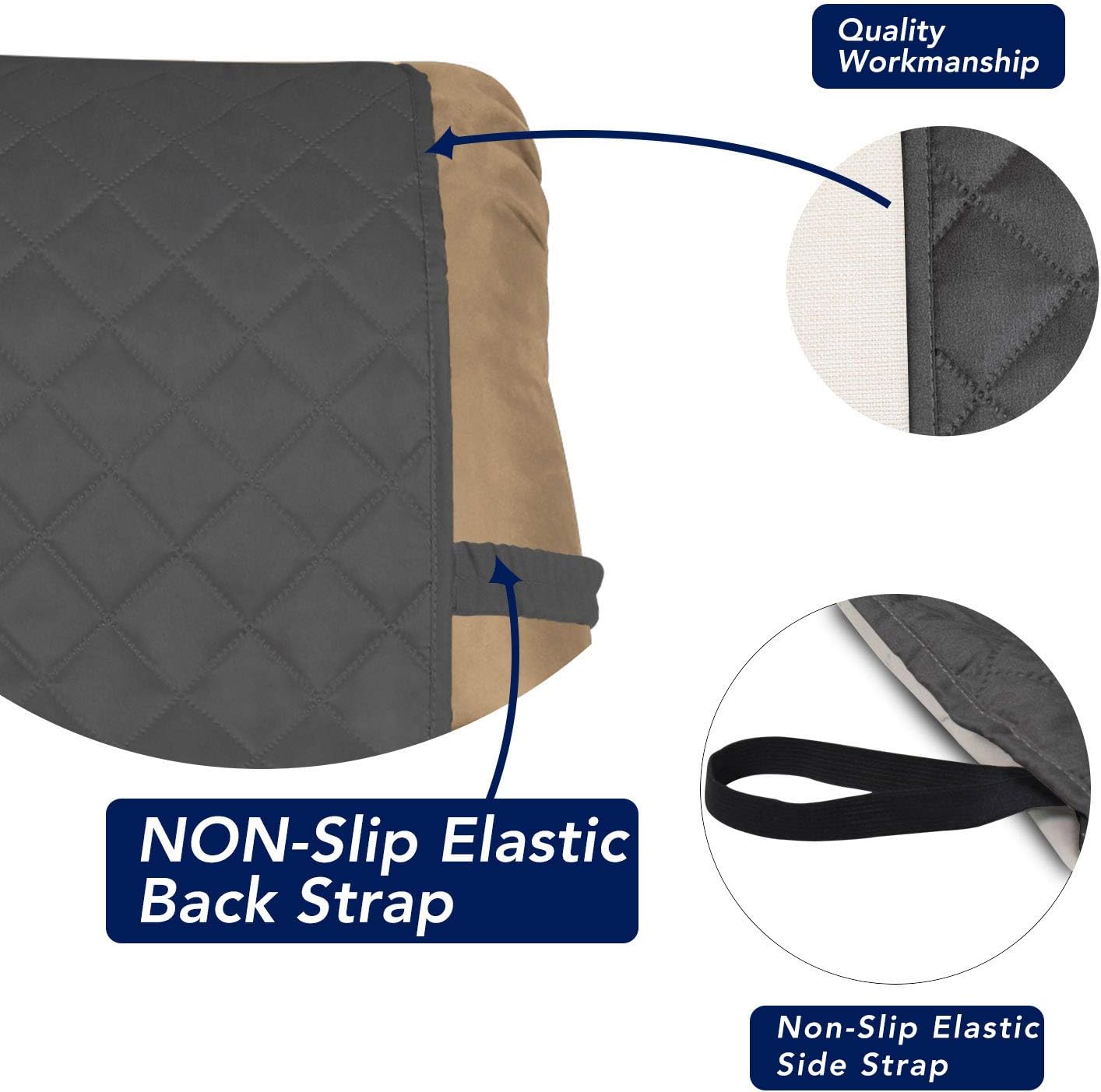 PureFit Reversible Quilted Sofa Cover, Water Resistant Slipcover Furniture Protector, Washable Couch Cover with Non Slip and Elastic Straps for Kids, Dogs, Pets (Small Recliner, Dark Gray/Beige)