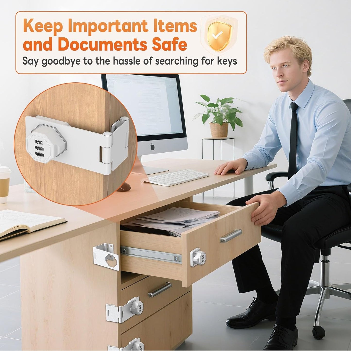 90 Degree 3-Digit Combination Cabinet Lock, Zinc Alloy Keyless Folding Hasp Lock Latch, Password Security Rotary Door Latch for Office File Cabinet, Drawer, Locker, Cupboard (1, White)