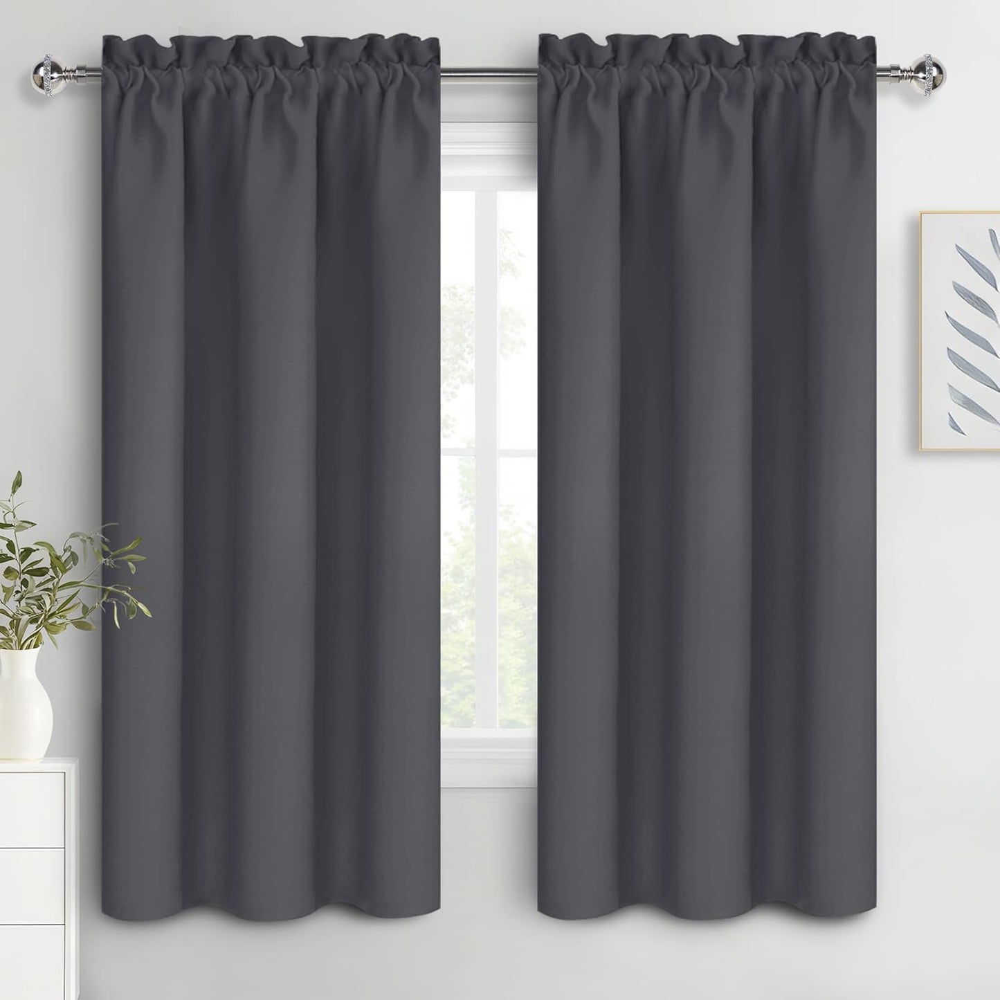 DWCN Blackout Curtains for Bedroom 72 Inch Length 2 Panels Set, Solid Thermal Insulated Energy Saving Rod Pocket Window Treatment Curtains Blackout Drapes (W38 x L72 Inch, Dark Grey)