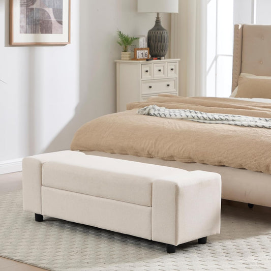 Storage Ottoman Bench,55 Inch End of Bed Linen Bench with Large Storage for Bedroom/Living Room/Entryway/Closet(Beige)