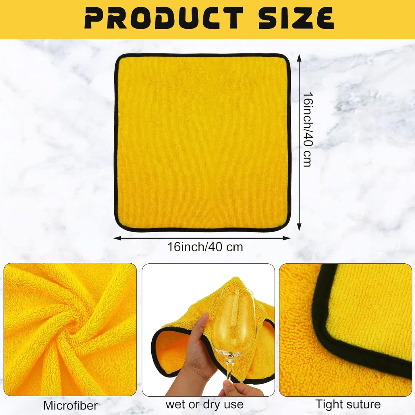 Tallew 40 Pcs Microfiber Towels 16 Inch x 16 Inch Microfiber Cloth Car Drying Towels for Cars Washing Polishing Office Windows Cleaning Household Supplies (Yellow)