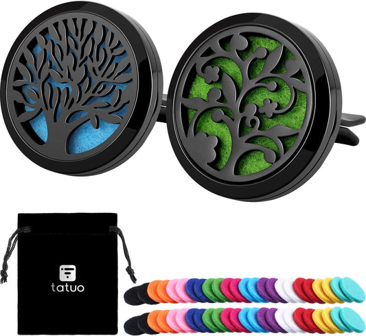 2 Pieces 316L Stainless Steel Car Aromatherapy Essential Oil Diffuser Air Freshener Vent Clip Locket with 48 Pieces Replacement Felt Pad for Christmas Valentine’s Day Giving (Tree and Cloud Tree)