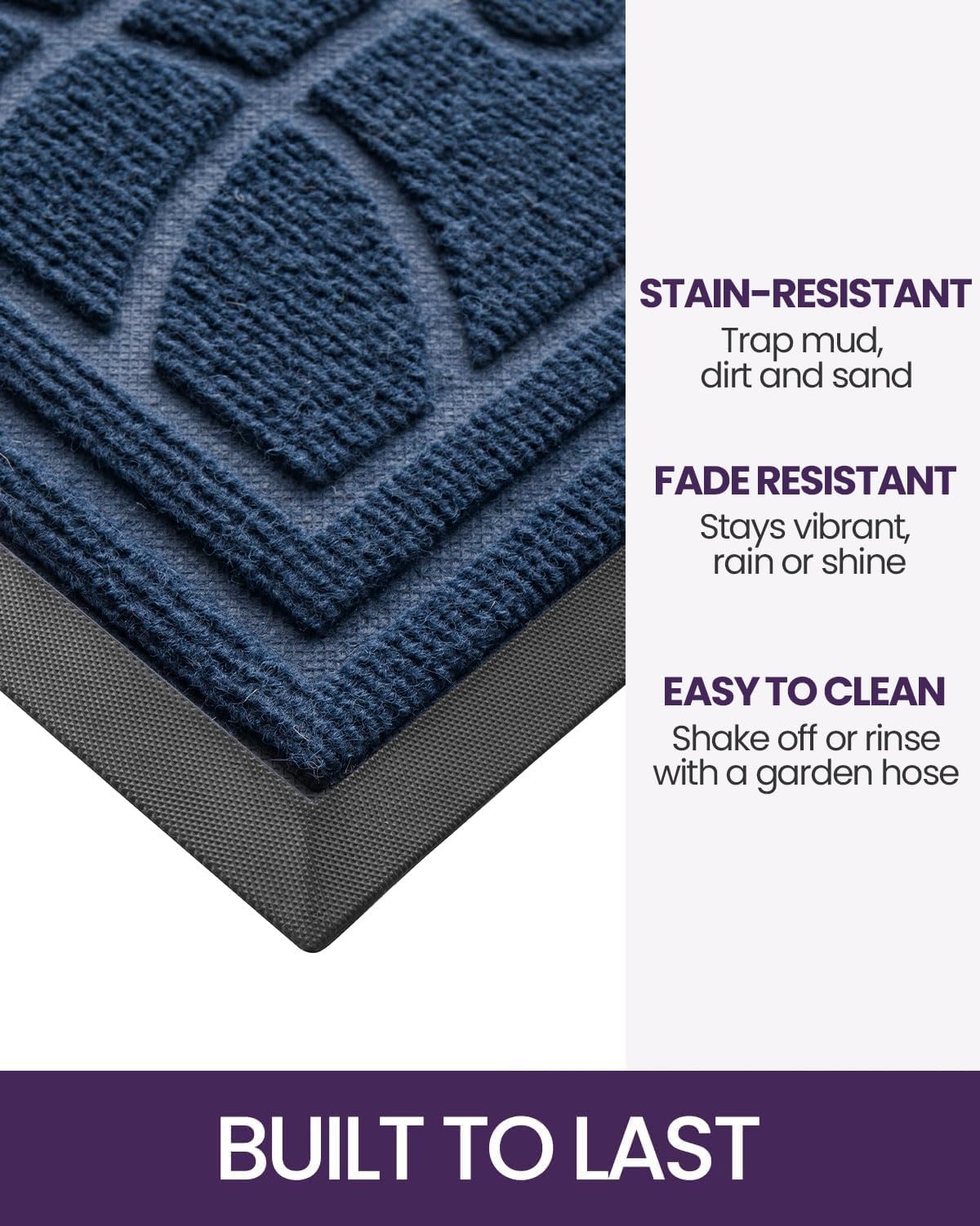 DEXI Front Door Mat Outside Entrance, Heavy Duty Non Slip Low Profile Doormat for Entryway, Trap Dirt and Moisture Welcome Mats, Easy Clean, Patio, Garage, 6x4, Blue
