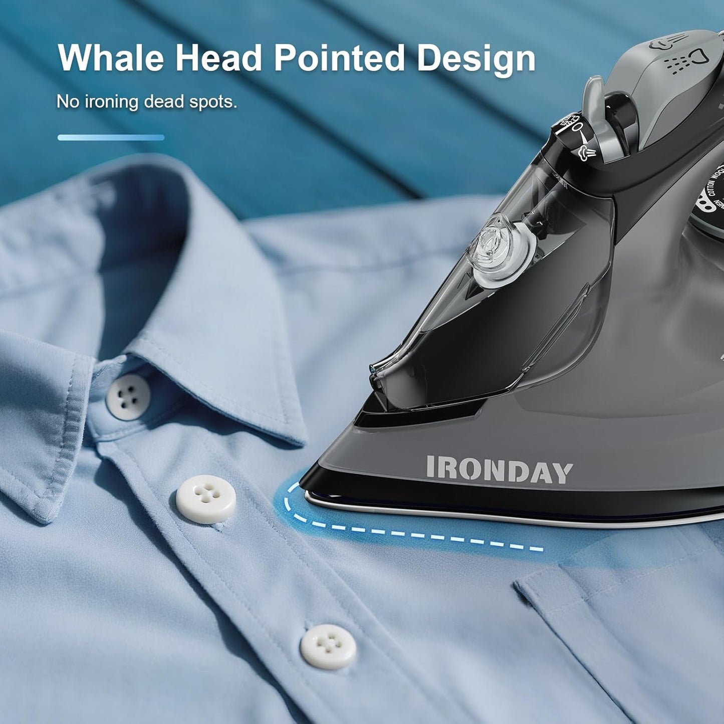 Steam Iron for Clothes, 1800W with 20.28oz Water Tank,Ceramic Soleplate,3-Way Auto-Off, 20s Fast Heat-up,Burst of Steam, Precision Tip,Self-Clean, Anti-Calc, Vertical Steamer for All Fabrics