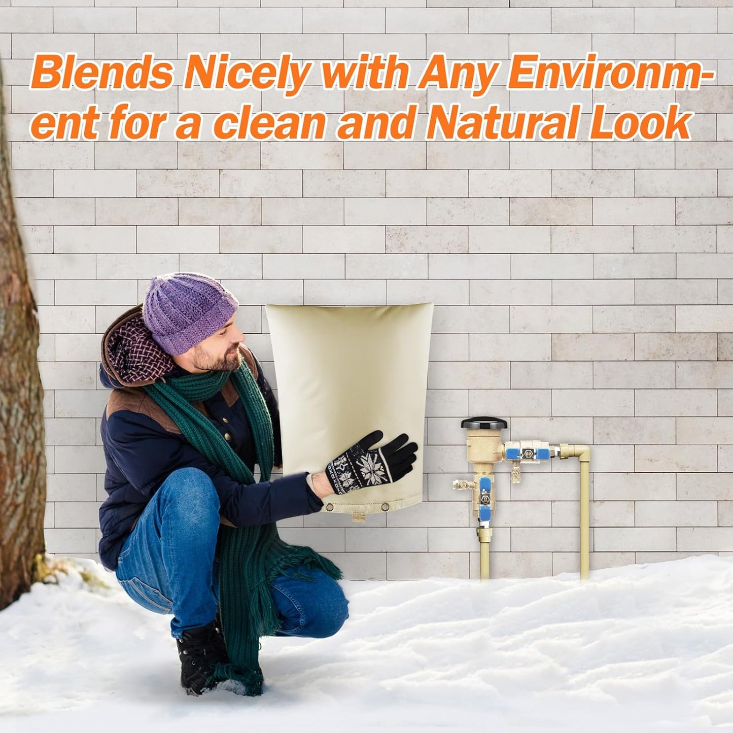 Backflow Preventer Pipe Insulation Cover (5°F) - Irrigation Sprinkler Valve Insulated Pouch - Water Well Pump Cover - Sturdy 5 Layers for Winter Freeze Protection, 14" W x 18" H, Beige