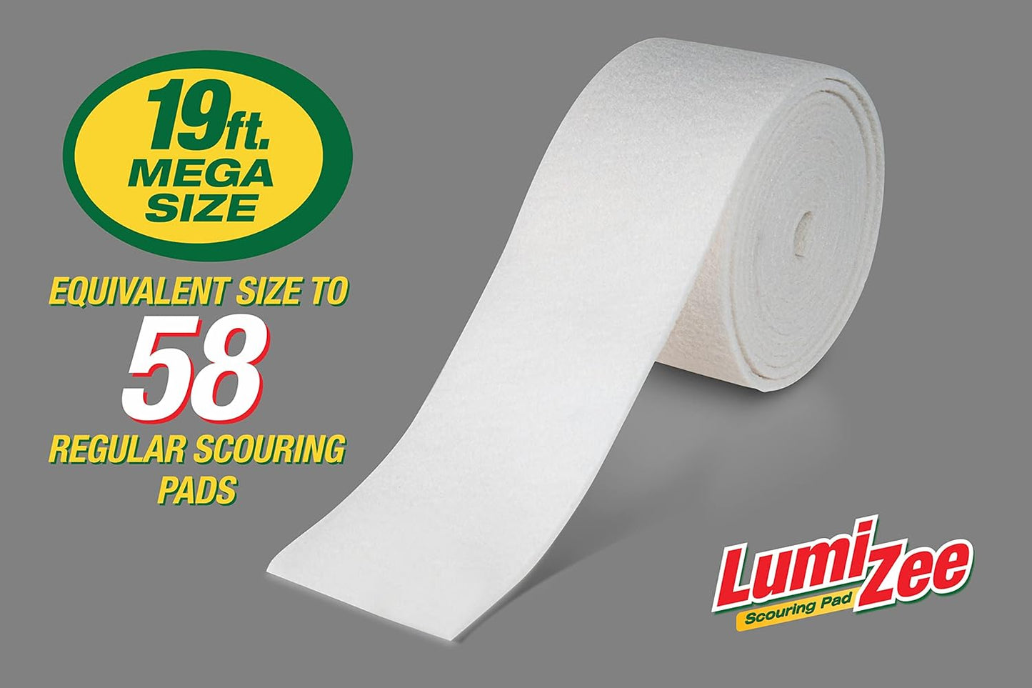 Non-Scratch White Scrubbing Pads Roll 19ft Economy Size Sponge Scouring Pad 19ft x 6in x 0.3in (6m x 15cm x 8mm) Tough Stains for Cleaning Pans Dishes Stoves Kitchen Bathroom Sinks Pots Walls Windows