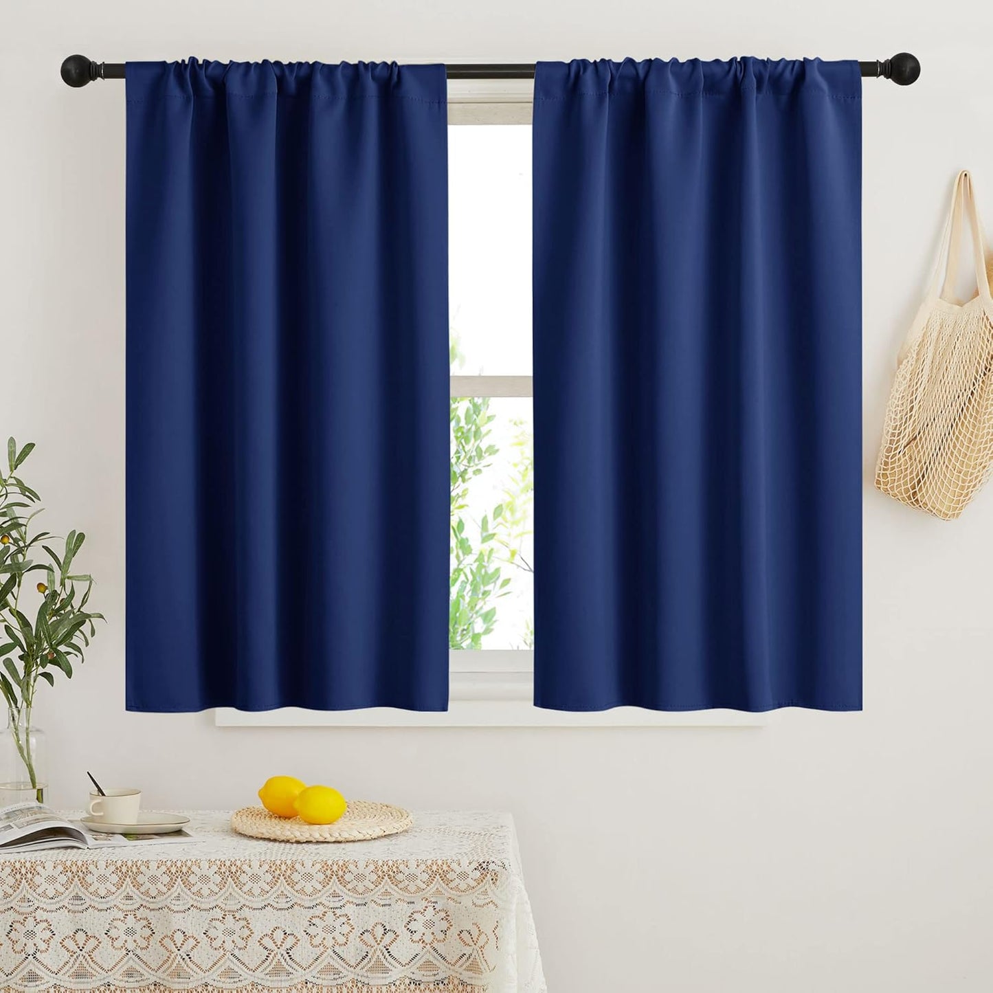 RYB HOME 45 inch Length Curtains for Kitchen, Room Darkening Narrow Window Drapes Thermal Insulated Privacy Covers for Basement RV Camper, W 34 x L 45 inch, Set of 2, Marine Blue