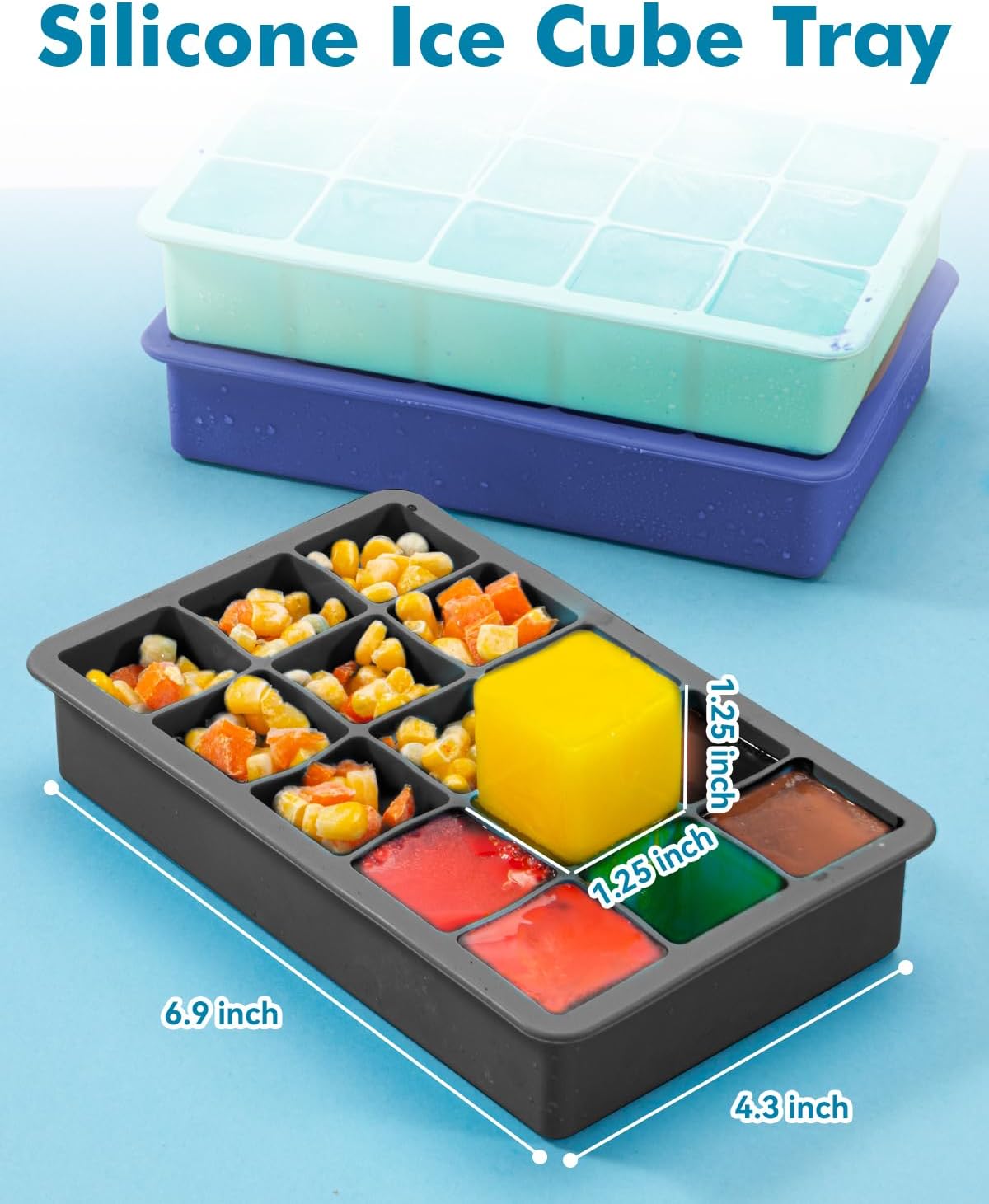 Silicone Ice Cube Trays for Freezer 2 Pack, Easy Release Square Ice Cubes Mold, Best Rubber Ice Cube Tray for Whiskey Cocktail Coffee, Mini Fridge Old Fashioned Silicone Ice Tray