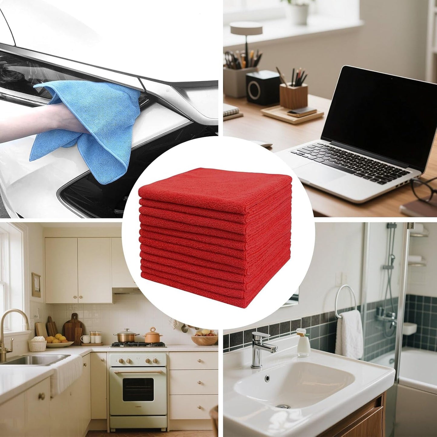 Tricol Clean Microfiber Cleaning Cloth, 16in*16in, 12 Pack Ultra-Thick Cleaning Rags, Super Absorbent, Lint Free & Streak Free Cleaning Towels for Car, House, Kitchen, Office