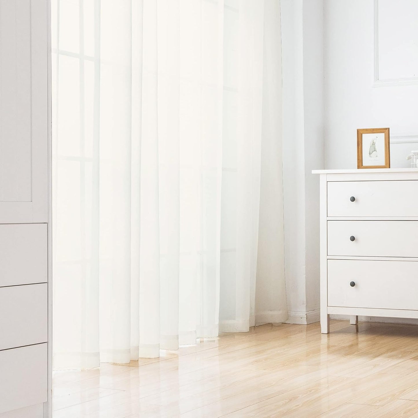 Chyhomenyc Sheer Curtains 120 Inch Extra Long, 2 Pieces, Rod Pocket Top Soft Voile Texture Window Draperies Lightweight & Airy Panels for Living Room/Bedroom, Each 42W x 120L inches, Ivory