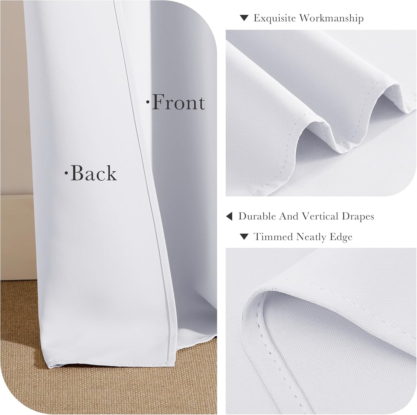 PONY DANCE Pure White Room Darkening Curtains for Living Room, 42" W x 60" L, Thermal Insulated Light Blocking (Reduce 50%-60% Sunlight), Window Treatments Drape for Bedroom Privacy Protection, 2 PCS