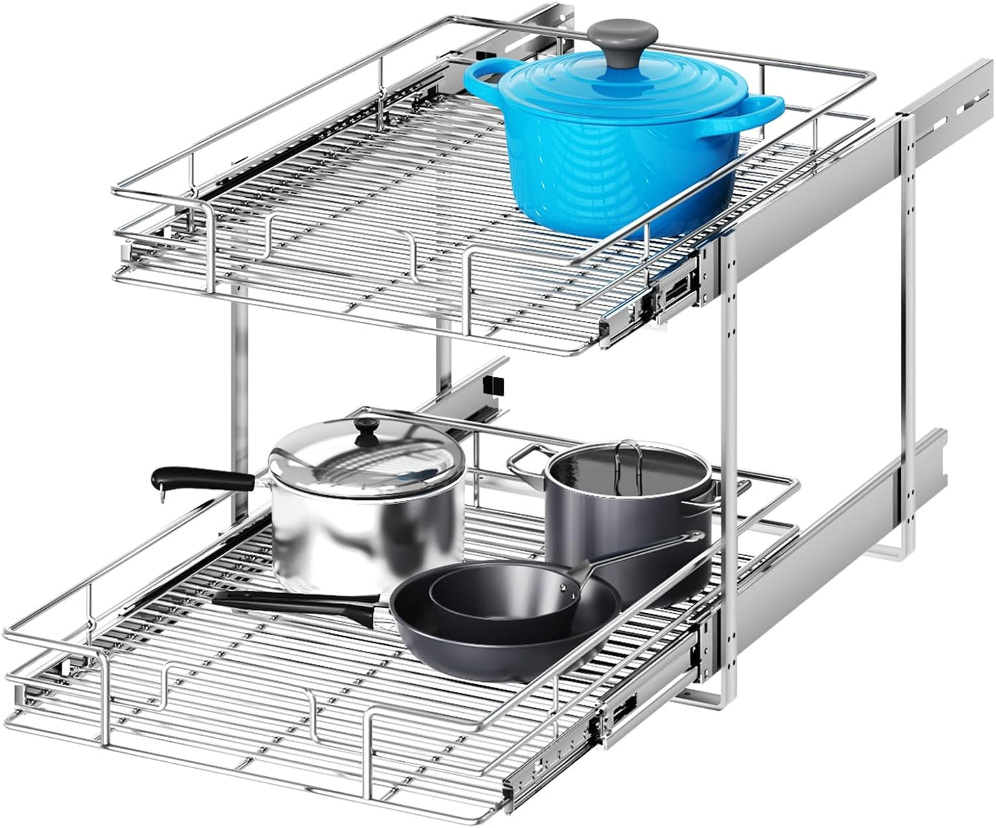 2 Tier Individual Pull Out Cabinet Organizer 22½" W x 21½" D, Heavy Duty Cabinet Pull Out Shelves, Slide Out Drawers Organization for Kitchen Cabinets Bathroom