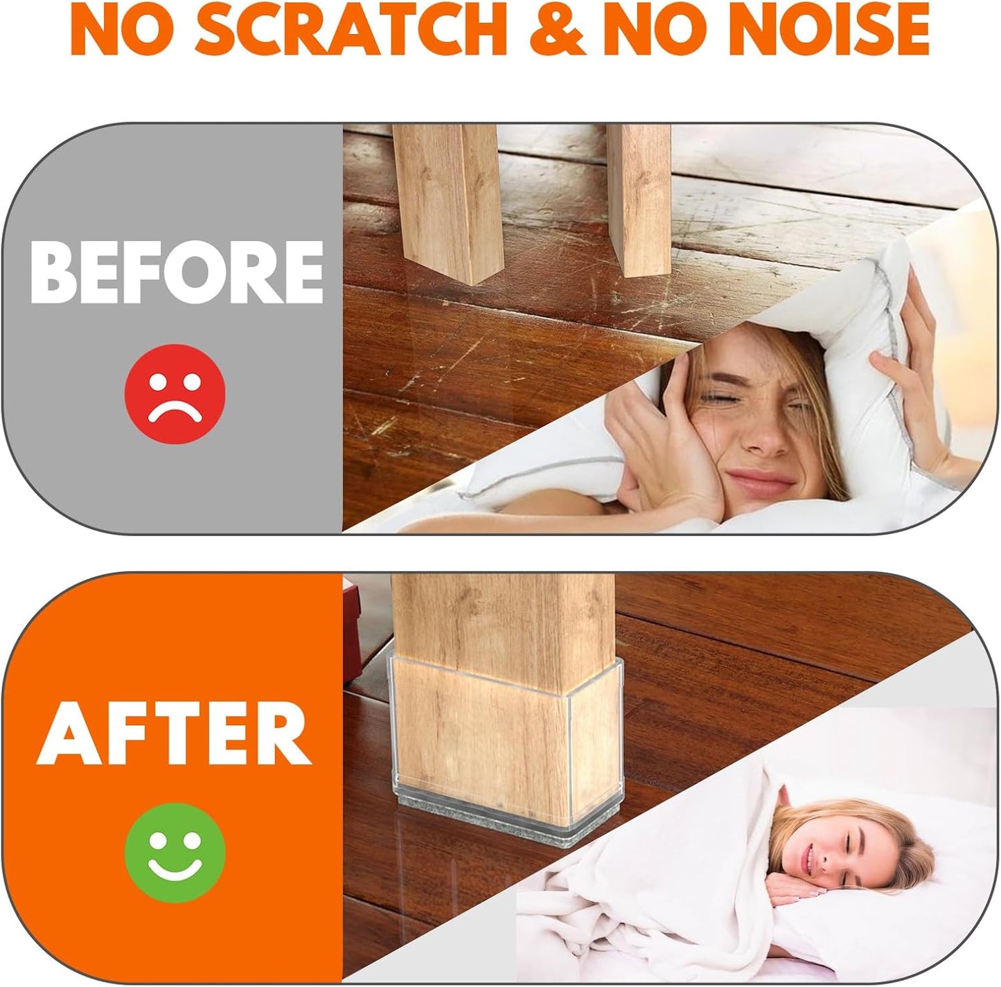 Rectangle Chair Leg Protectors for Hardwood Floors,16 PCS Silicone Covers to Protect Wood Tile Floors Felt Pads Furniture Leg Caps Reduce Noise. Easy to Move. (Clear,2 x 4cm, Rectangular)