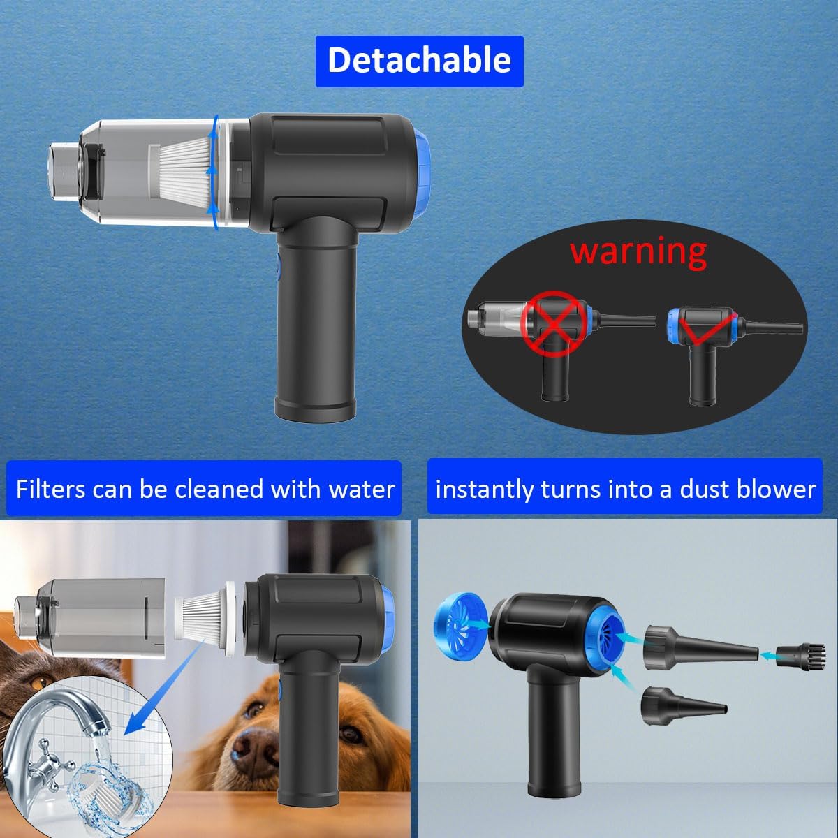 Air Duster - Computer Vacuum Cleaner - for Keyboard Cleaning - Cordless Canned Air - 110000RPM Powerful PC Cleaner(VC08)