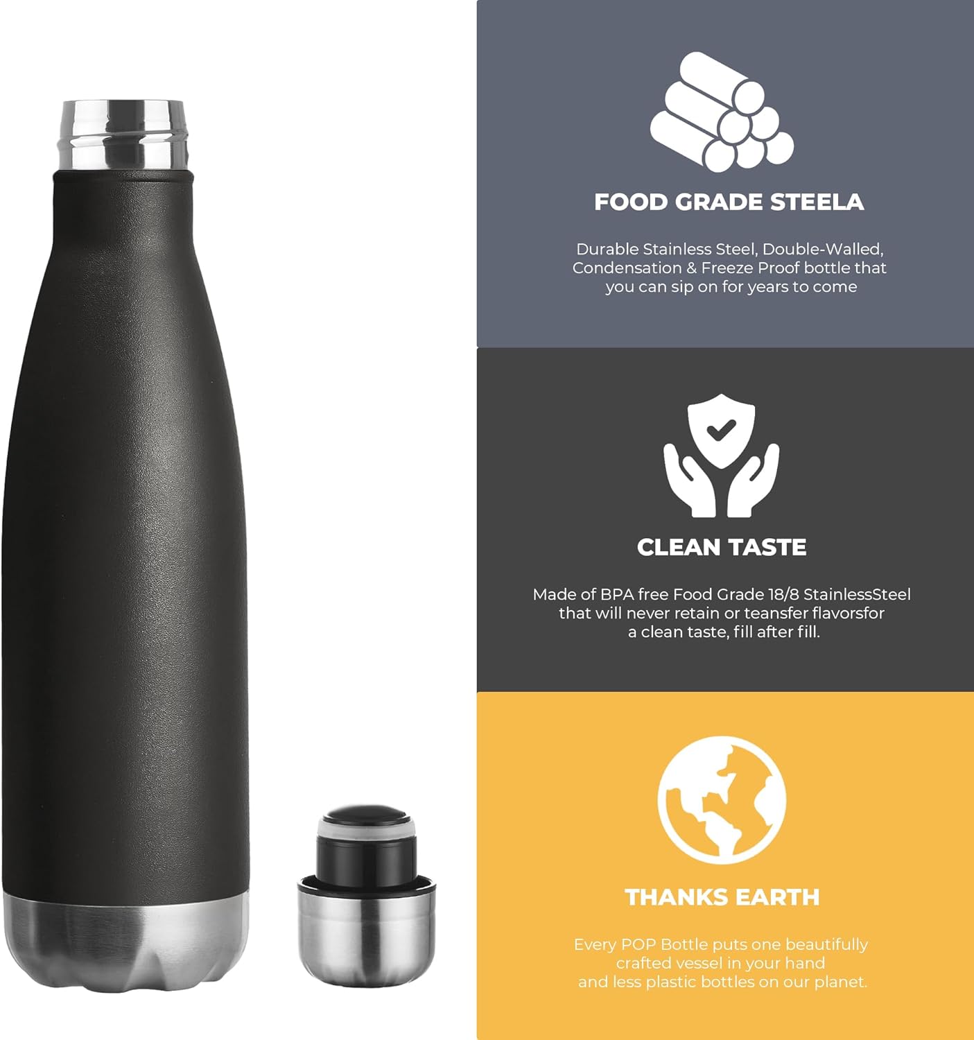 MEWAY 17oz Sport Water Bottle 12 Pack Vacuum Insulated Stainless Steel Leak-Proof Double Wall Cola Shape Water Bottle,Keep Drinks Hot & Cold (Black,12 Pack)