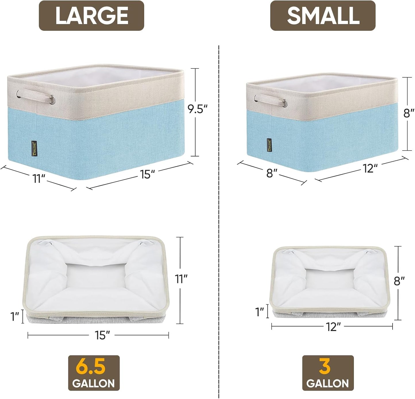 BALEINE 1 Pack Fabric Storage Bins for Shelves, Linen Storage Baskets for Organizing, Decorative Closet Bins for Clothes, Home (Skyblue, 15''x11''x9.5'')