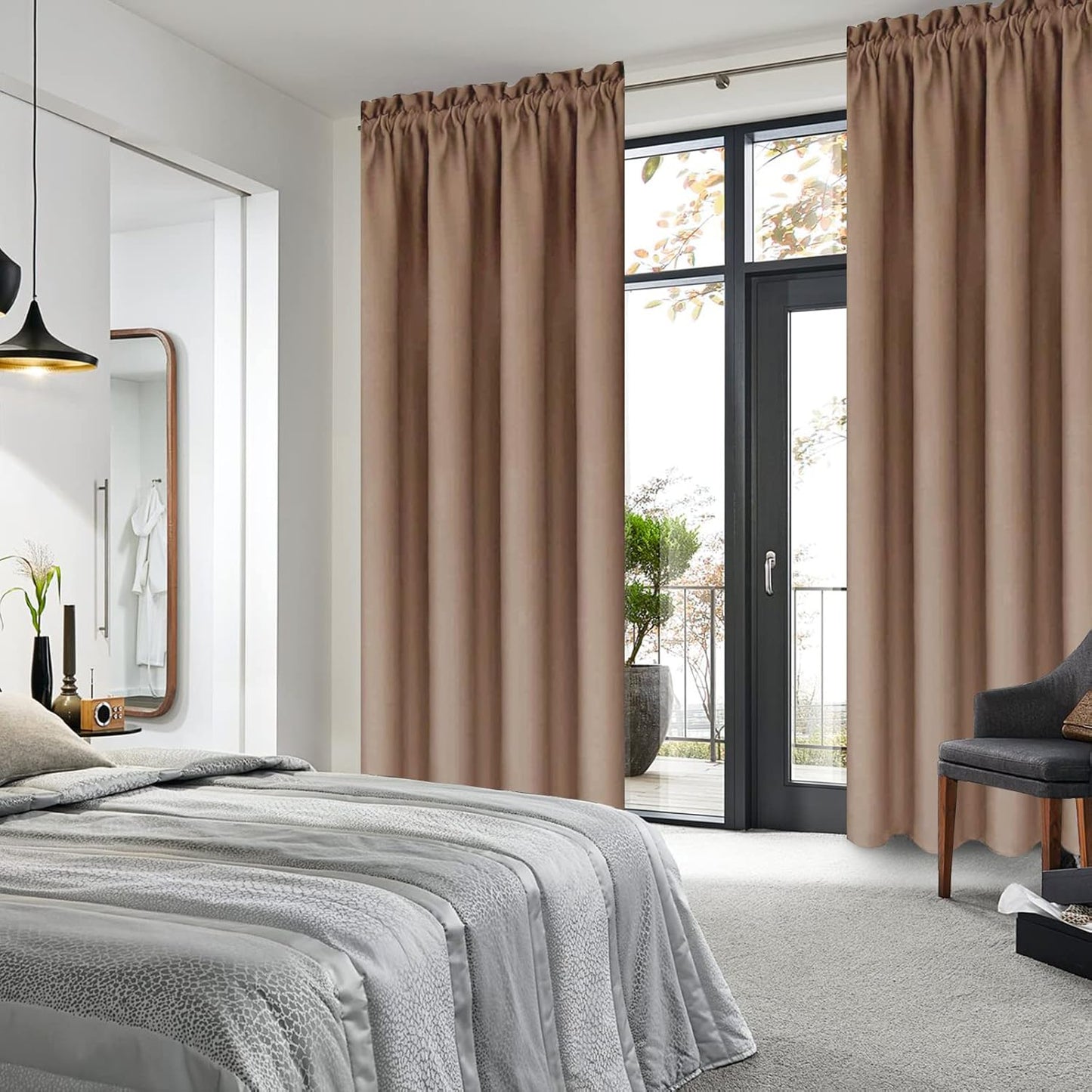 DWCN Blackout Curtains Room Darkening Thermal Insulated Bedroom Curtains Window Curtain Panels, 38 x 84 inches Long, Set of 2 Khaki Rod Pocket Drapes