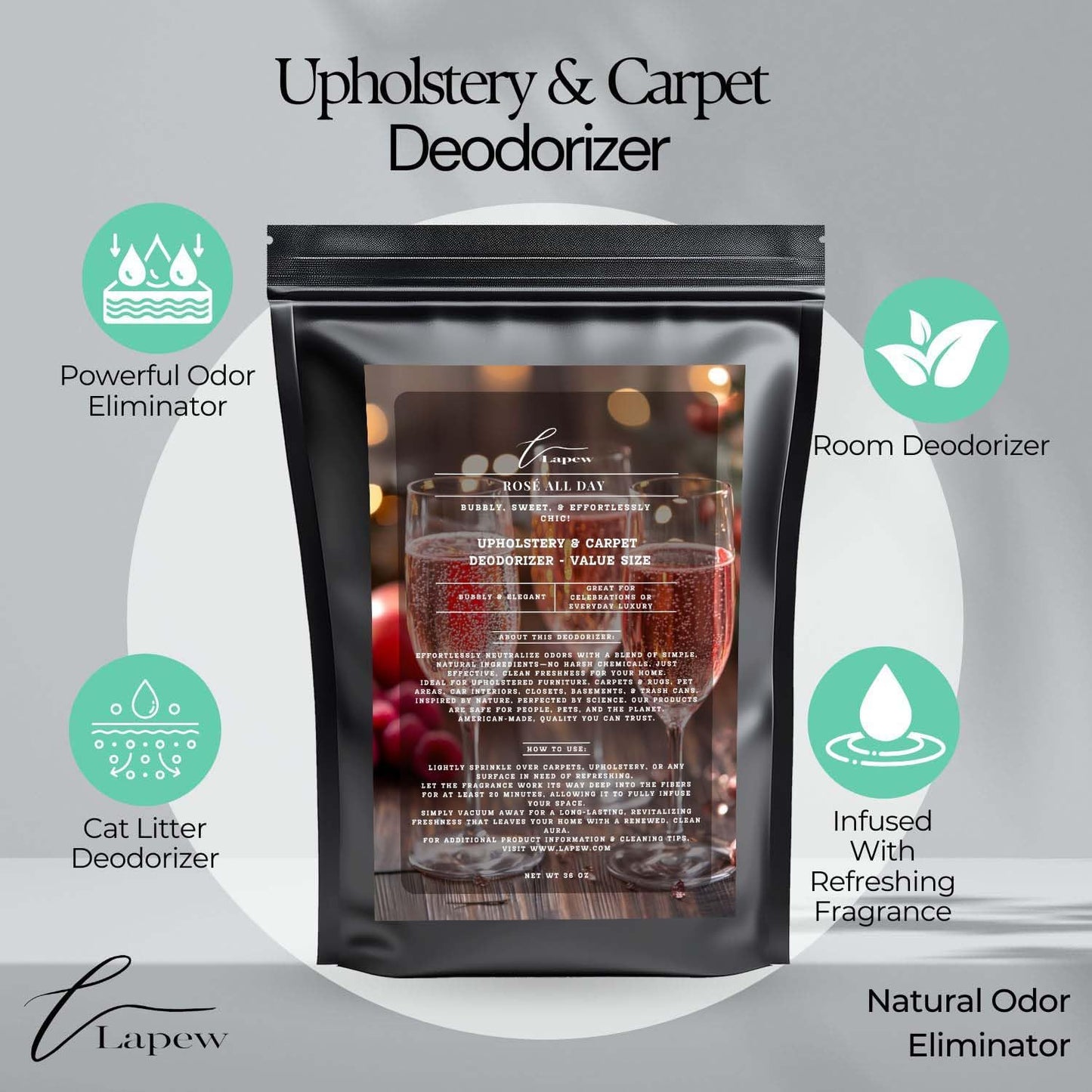 Rosé All Day Carpet Freshener Powder Refill 36 oz | Powerful Odor Eliminator for Home | Upholstery Deodorizer | Carpet Deodorizer | Pet Urine | Cat Litter Box