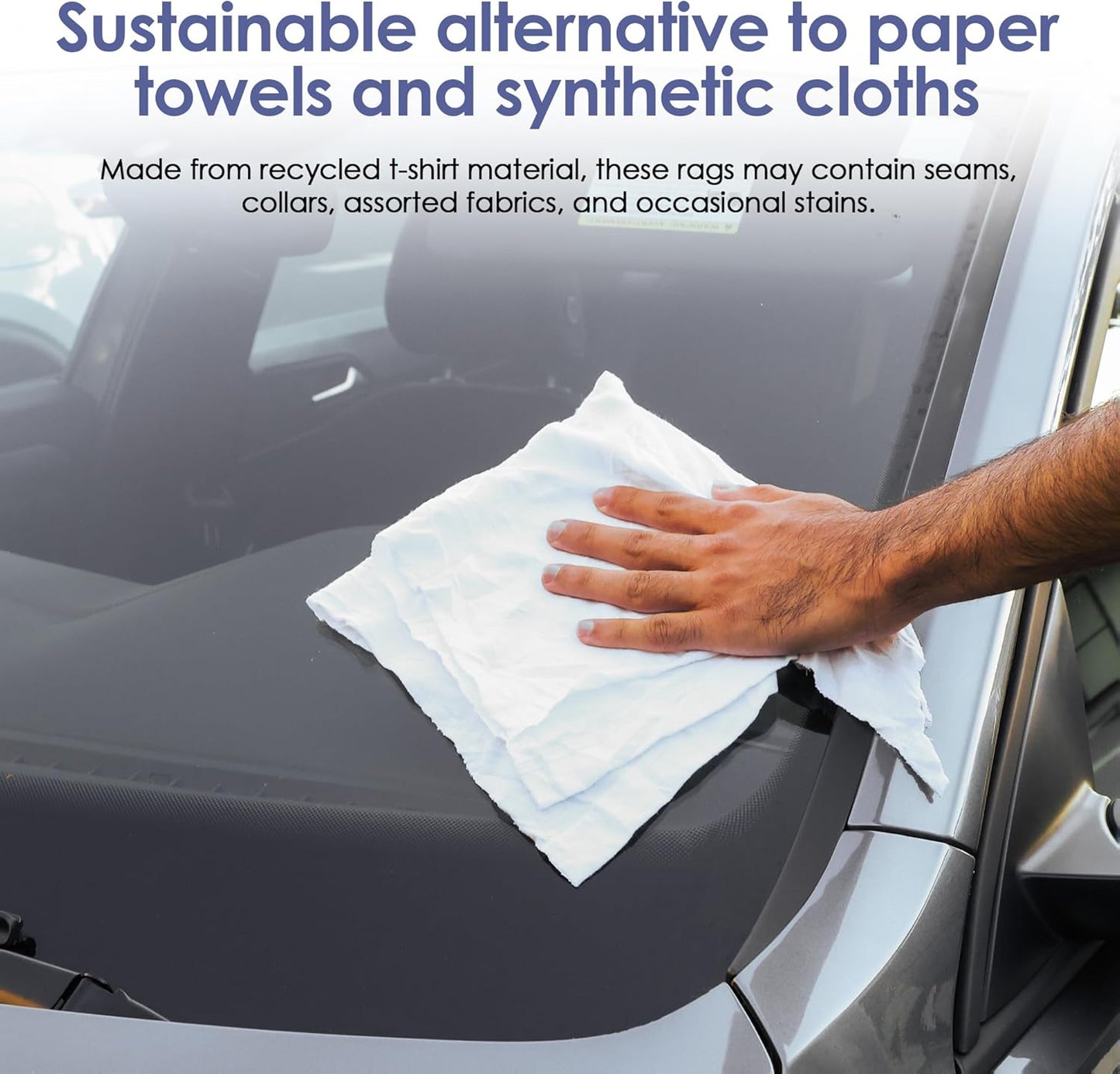 Huck & Terry White T-Shirt Bag of Rags (1 LB Bag), 100% Recycled Material, Cotton Blend Bar Mop, Reclaimed, Eco-Friendly Cloth, Cleaning & Painting Rags, Lint Free, Highly Absorbent