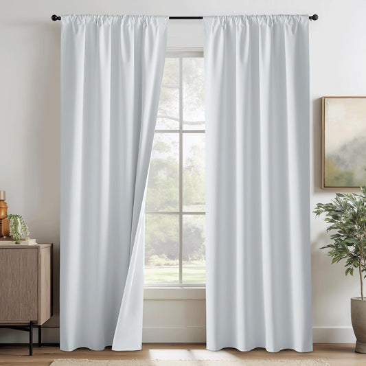 RYB HOME White Blackout Curtains for Bedroom, 100% Blackout Thermal Insulated Noise Reducing Curtains for Living Room Nursery, 42 inches Wide by 84 inches Long, 2 Panels Set