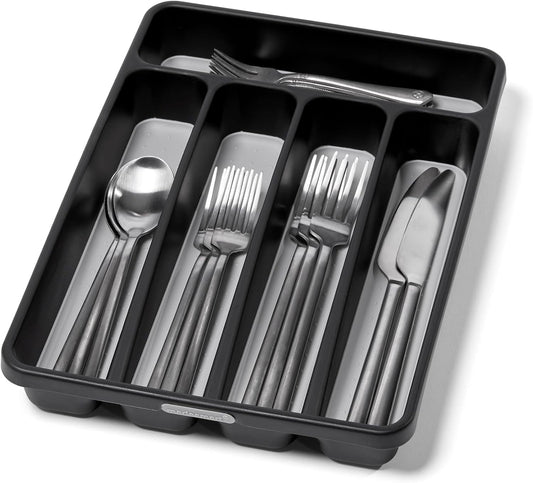 madesmart Classic Mini Silverware Tray, Soft Grip, Non-Slip Kitchen Drawer Organizer, 5 Compartments, Multi-Purpose Home Organization, BPA Free, Granite