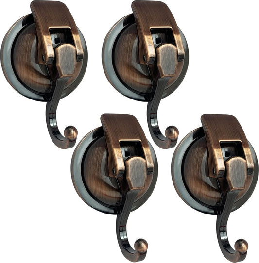Suction Cup Hooks Heavy Duty Vacuum Suction Shower Hooks Glass Suction Cup Hooks Bathroom Robe Hooks Reusable, No Hole Punched, for Garland Decoration (Antique Brass, 4 Pack)